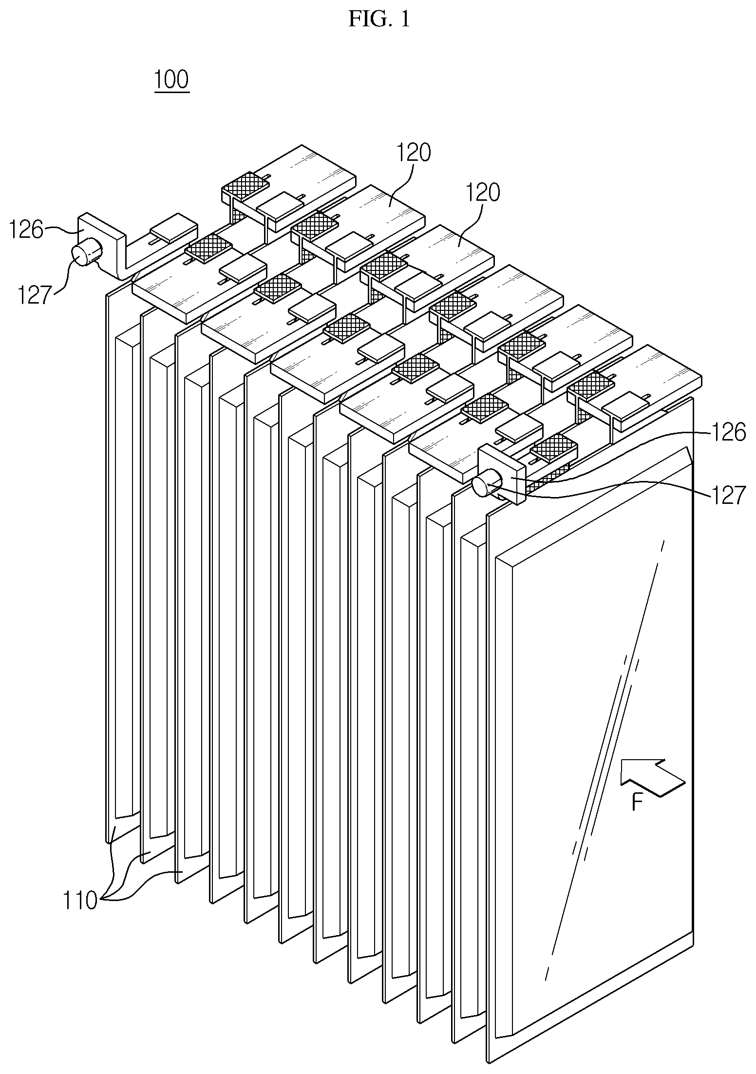 Patent US12100849 Figure 1 – Battery module including secondary battery and bus bar