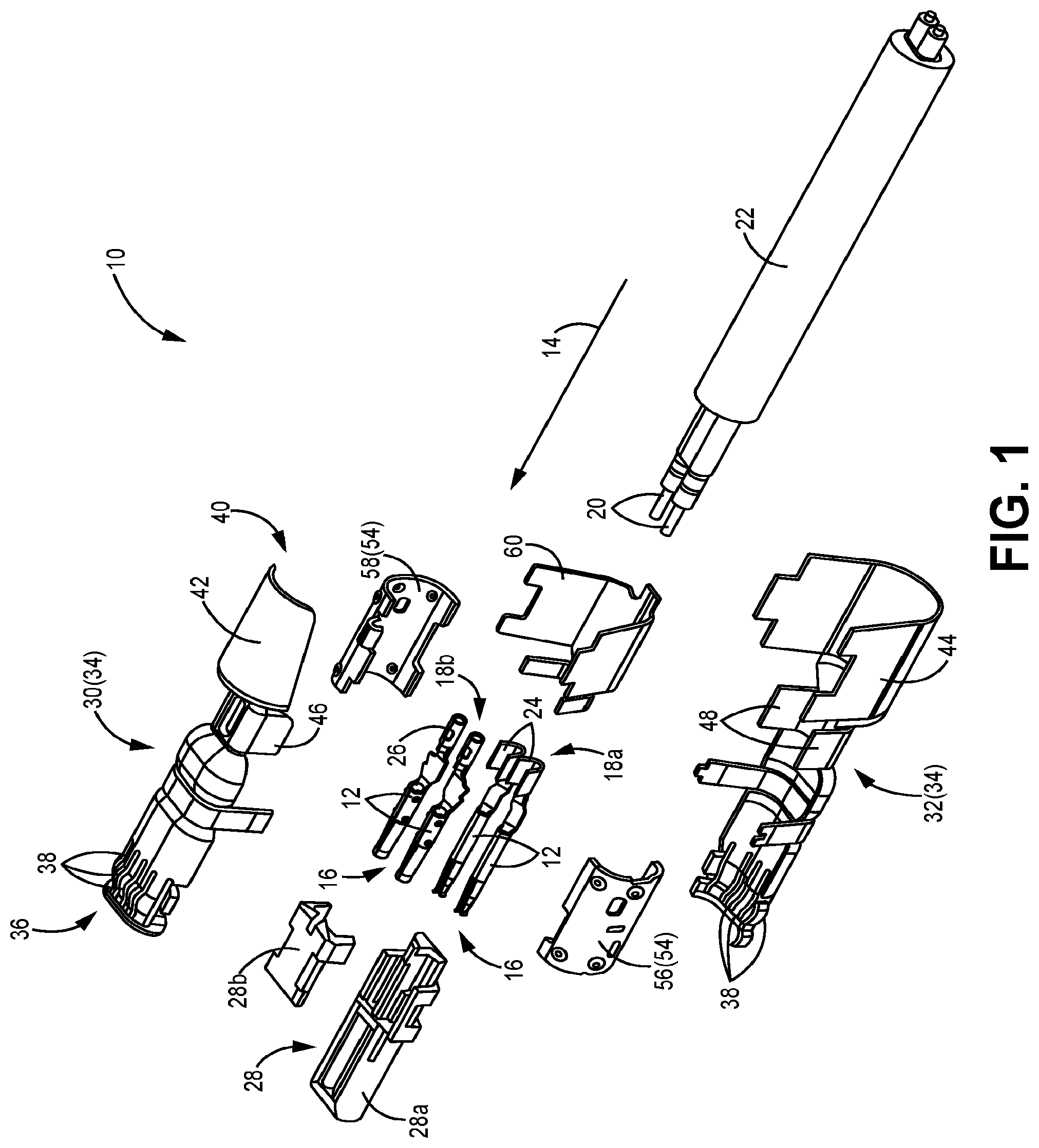Patent US12100915 Figure 1 – Shielded electrical connector for automotive applications and method of assembling thereof
