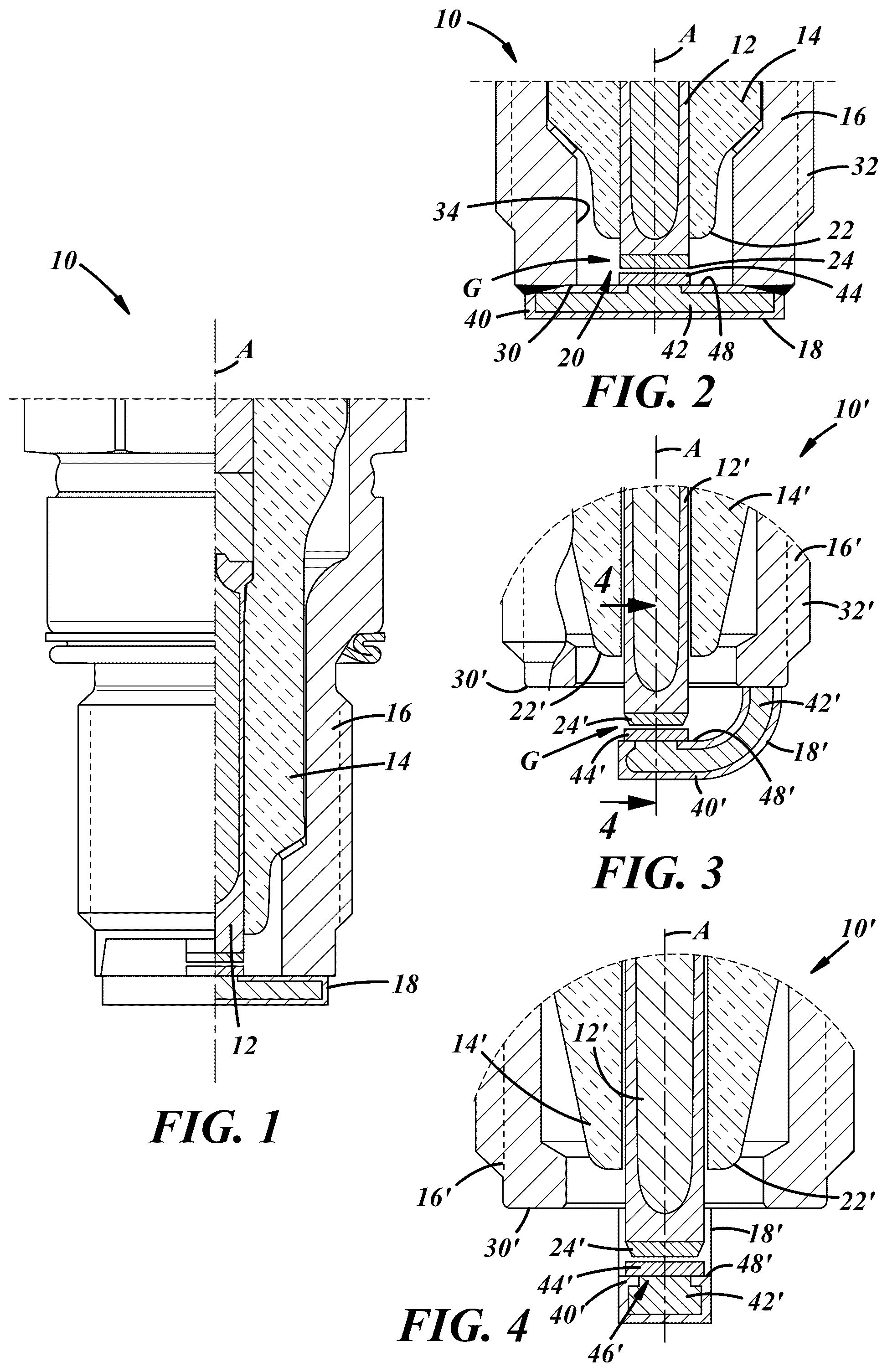 Patent US12100937 — Method of manufacturing spark plug electrode with electrode tip directly thermally coupled to heat dissipating core — Figure 1