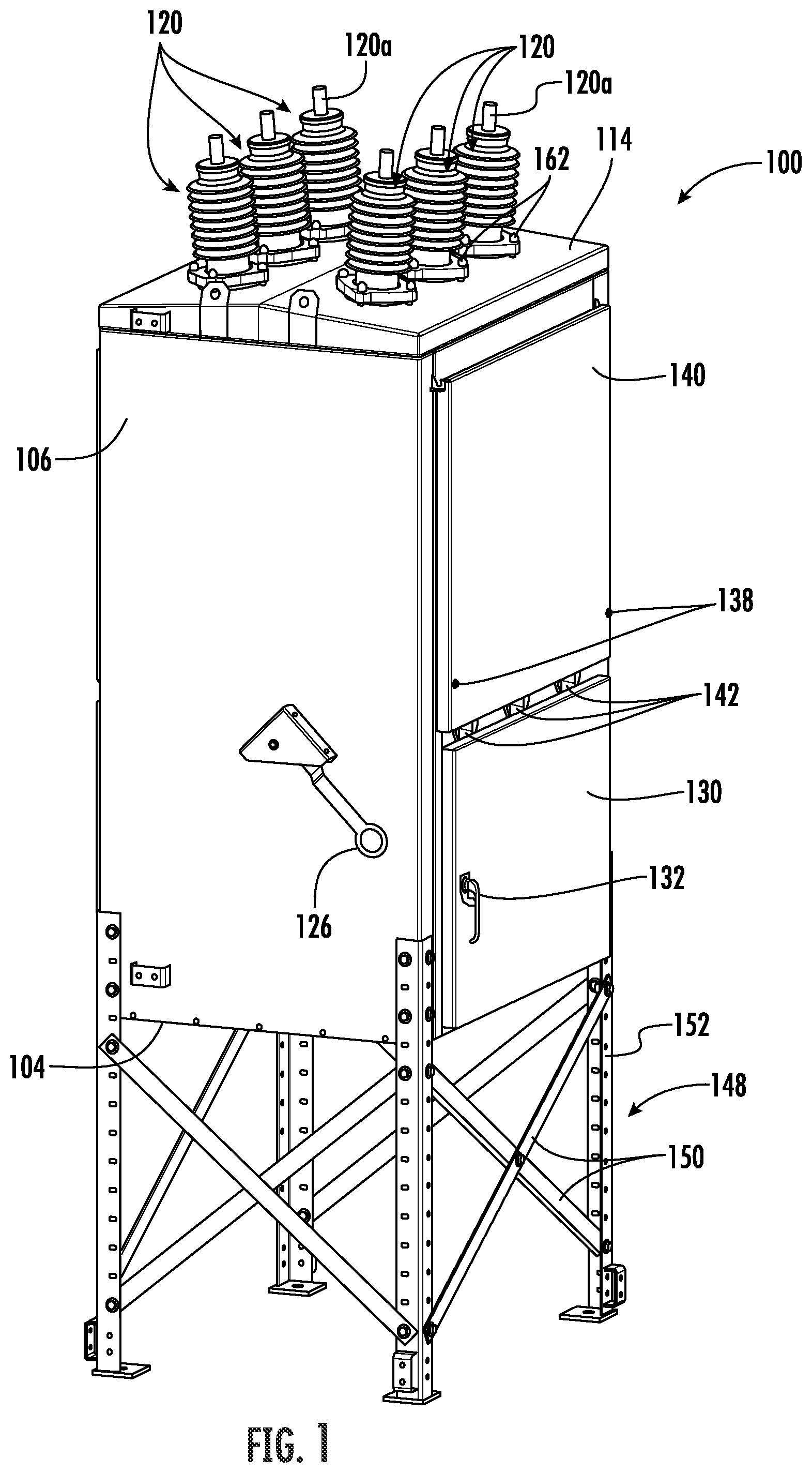 Patent US12100939 — Circuit breaker with terminal bushings having dynamic seal — Figure 1