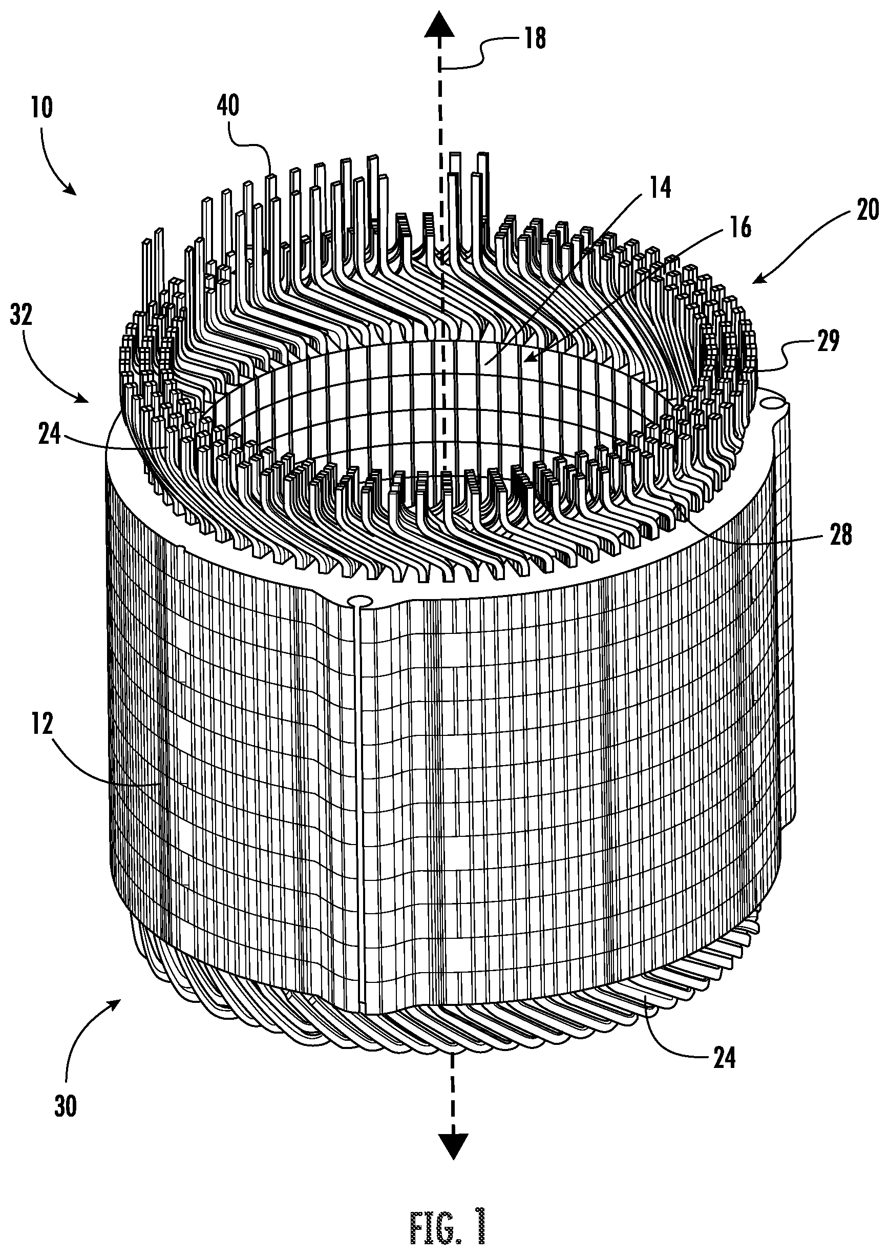 Patent US12101008 — Stator with different conductor twists to create phase shifting — Figure 1