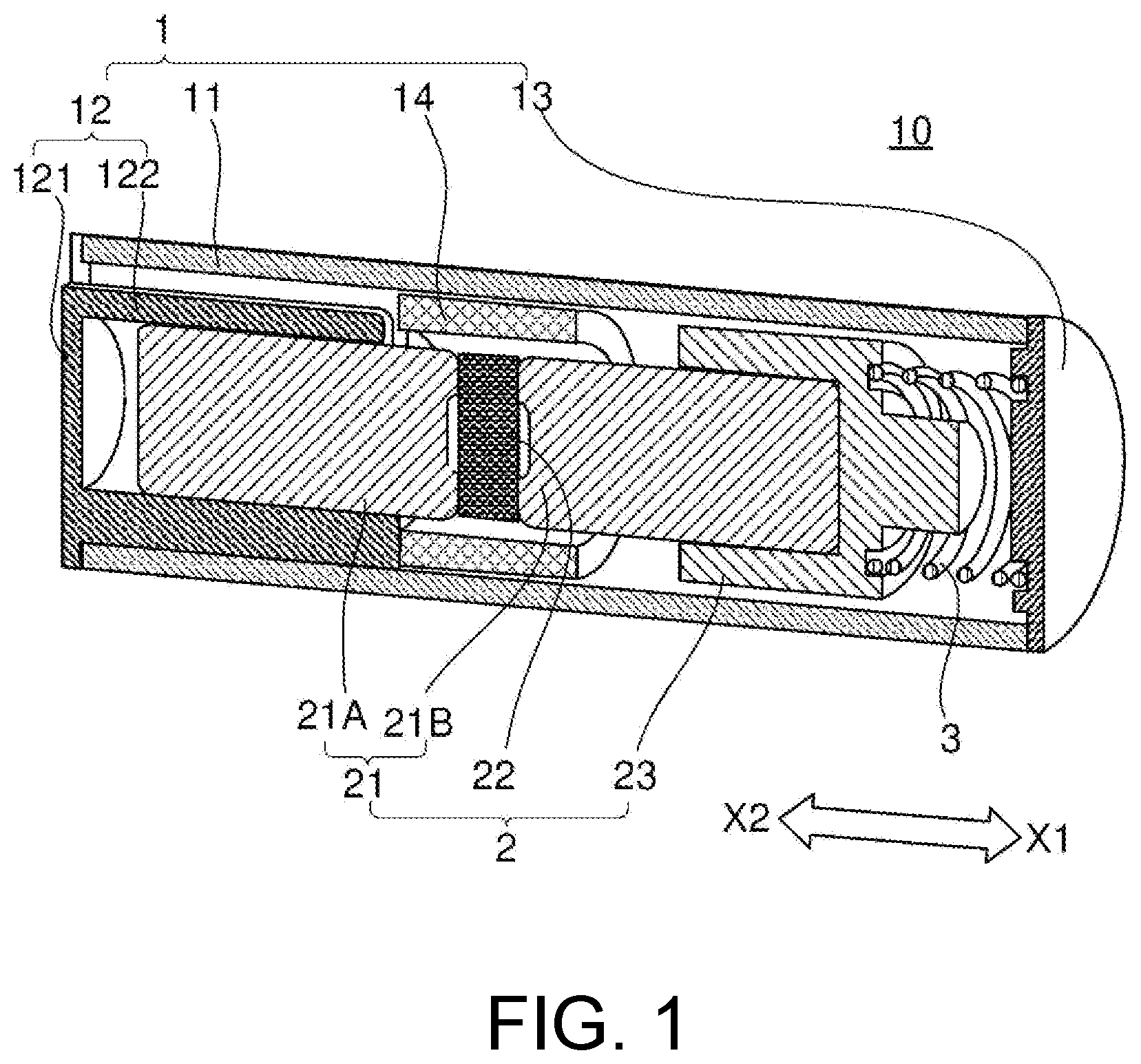 Patent US12101010 — Vibration motor with bearing portion and air passage and air hole — Figure 1