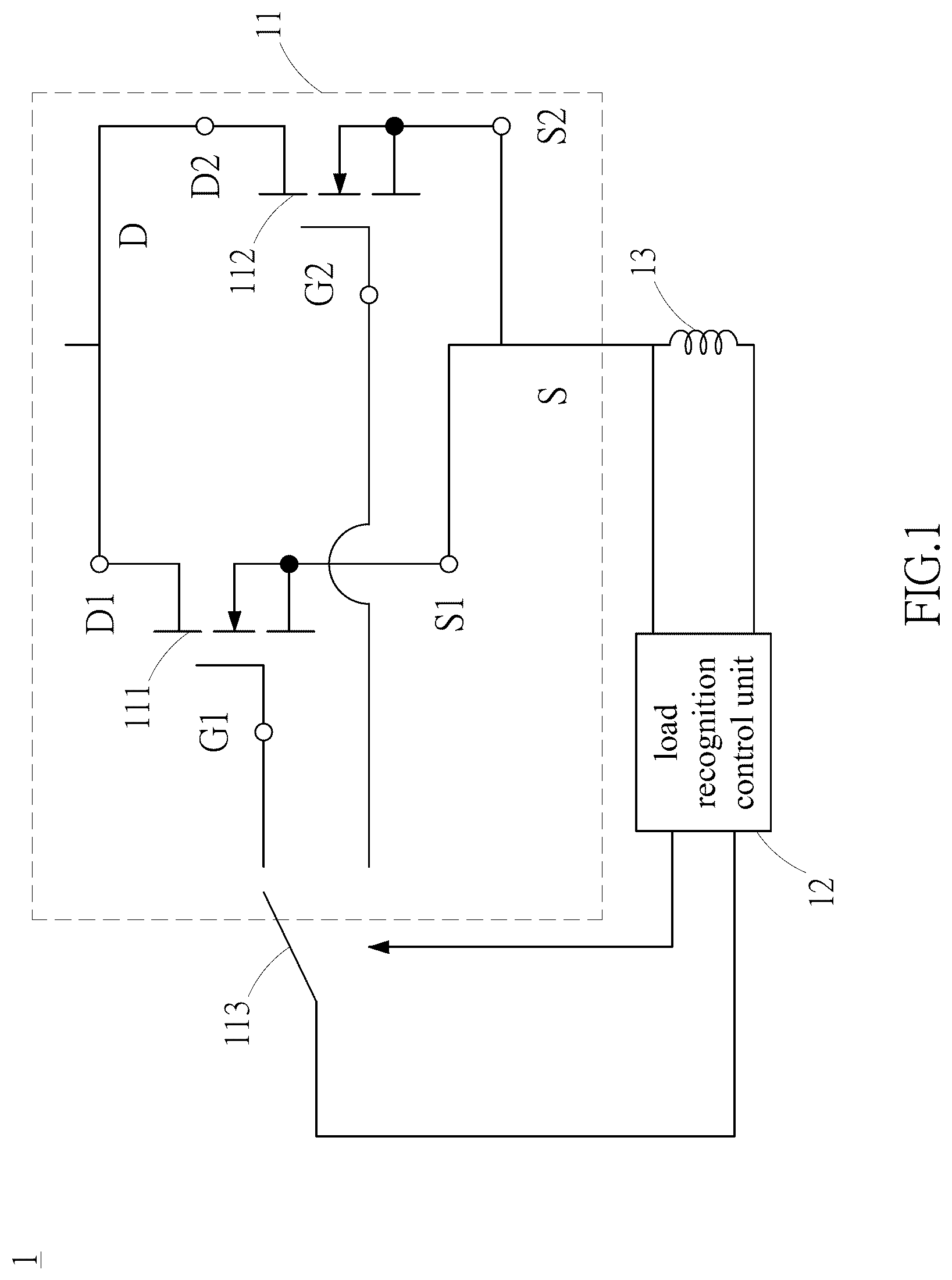 Patent US12101026 — Metal-oxide semiconductor field-effect transistor with asymmetric parallel dies and method of using the same — Figure 1