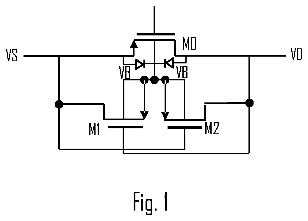 Patent US12101027 Figure 1 – Bulk switching circuitry