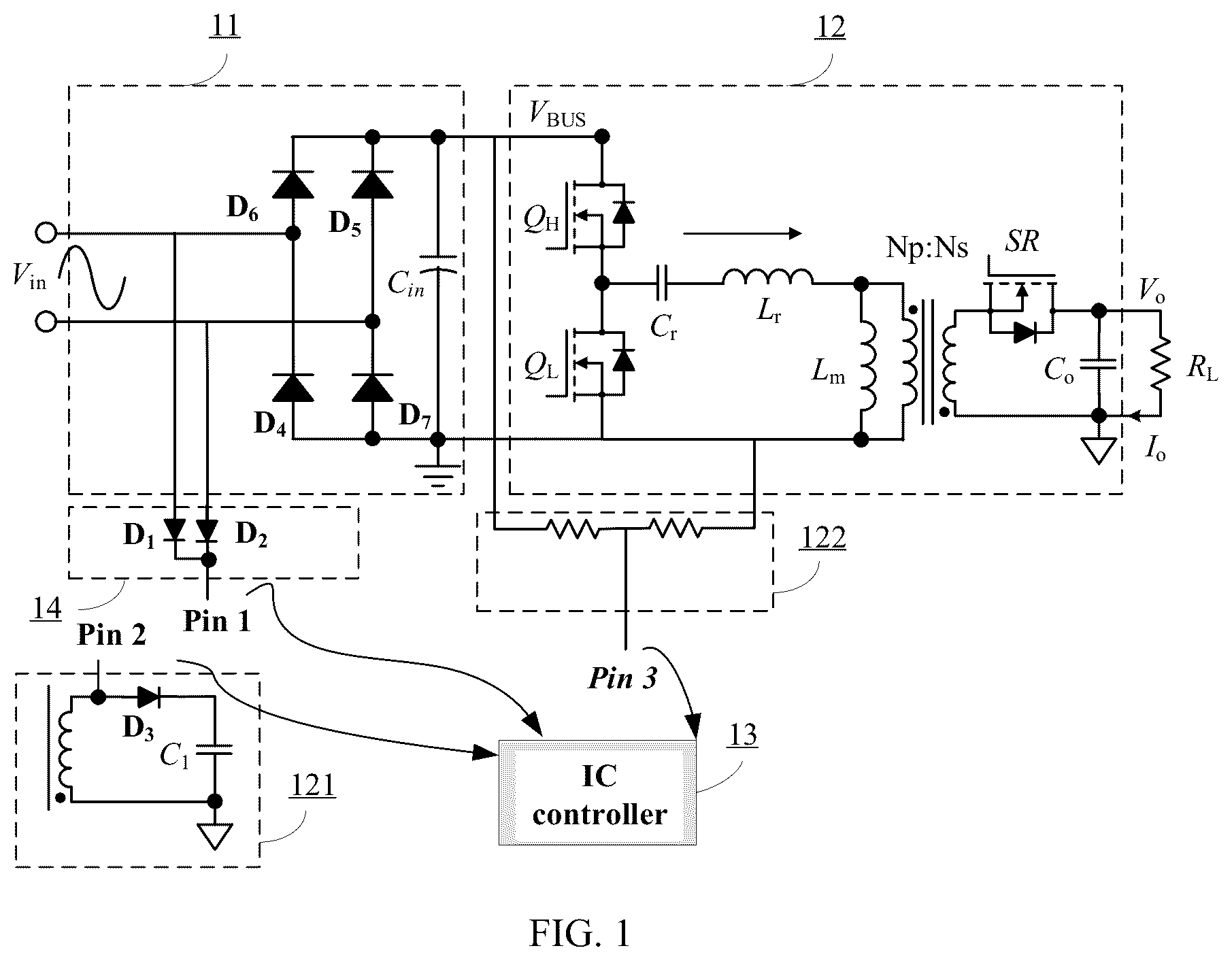 Patent US12101033 — Asymmetrical half-bridge flyback and control method — Figure 1