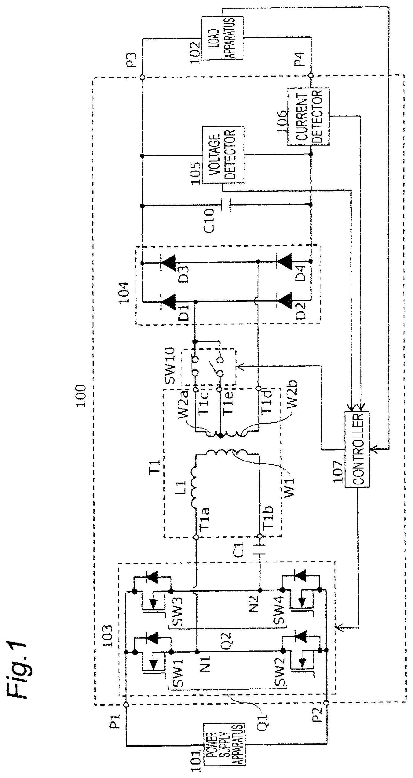Patent US12101034 — Power converter apparatus converting input power having a predetermined voltage into output power having a predetermined output voltage over wide range with higher efficiency — Figure 1