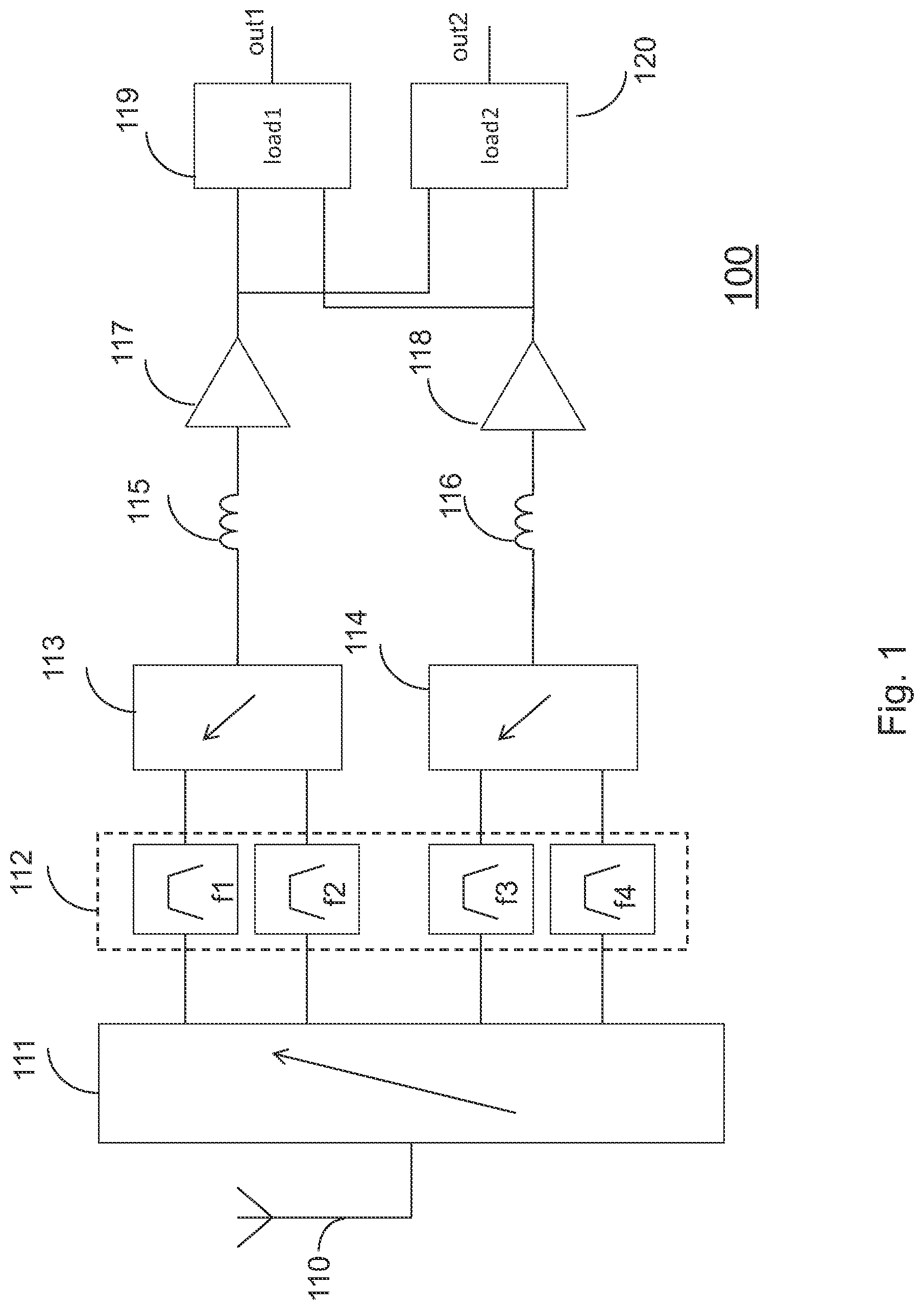 Patent US12101066 — Compact architecture for multipath low noise amplifier — Figure 1