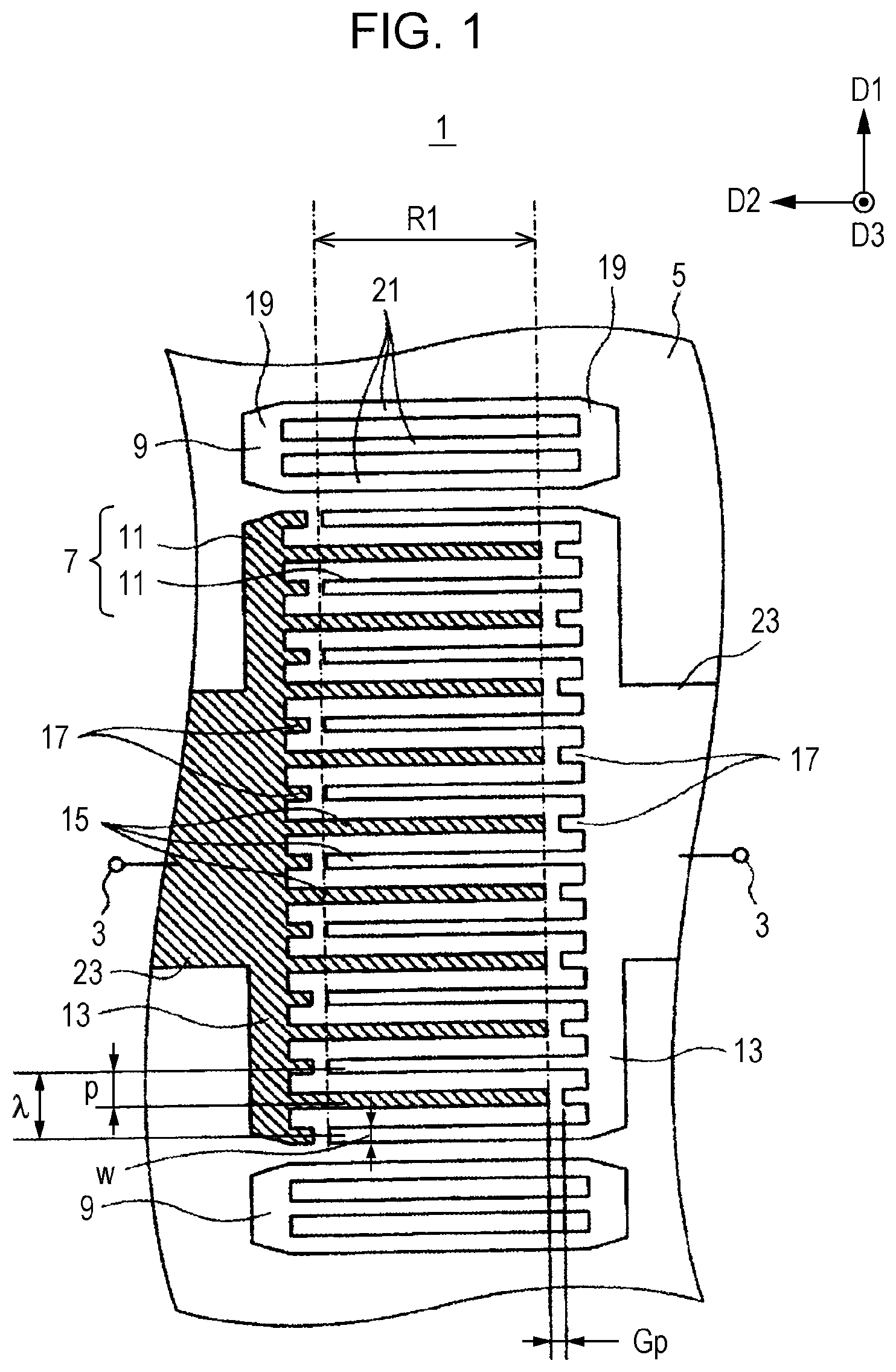 Patent US12101082 — Elastic wave filter, branching filter, and communication device — Figure 1