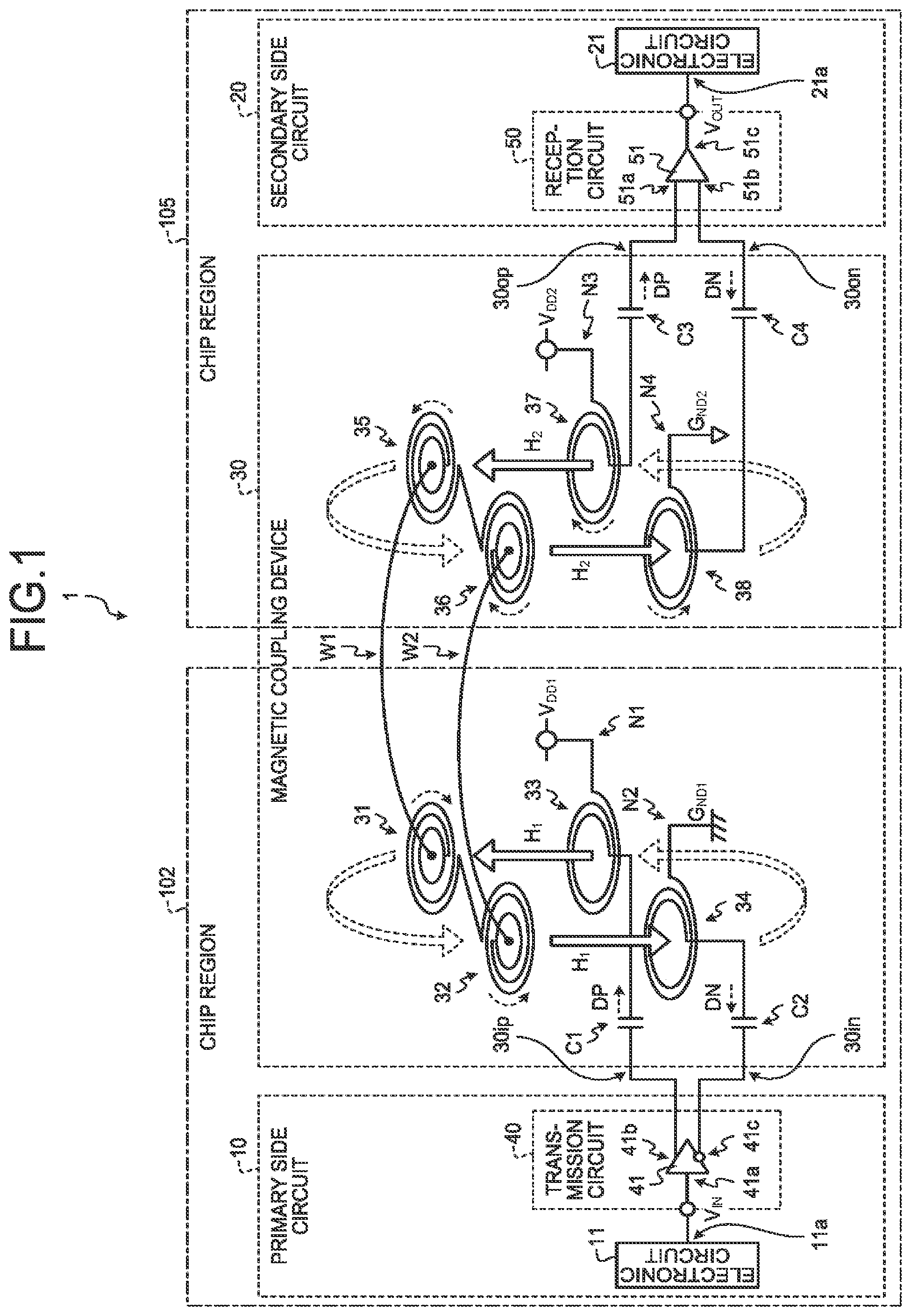 Patent US12101137 — Magnetic coupling device and communication system — Figure 1