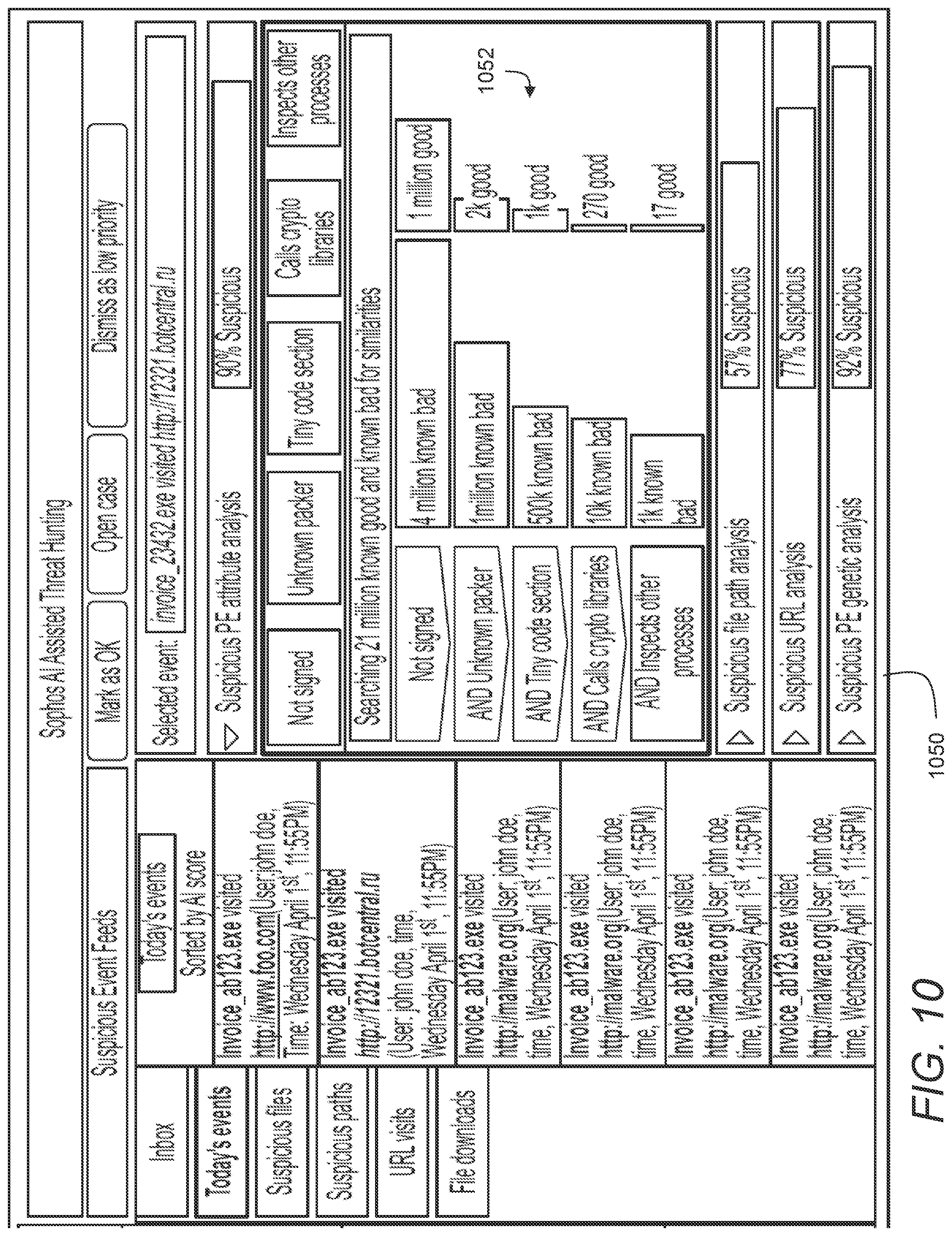 Patent US12101334 Figure 10 – Augmented threat detection using an attack matrix and data lake queries