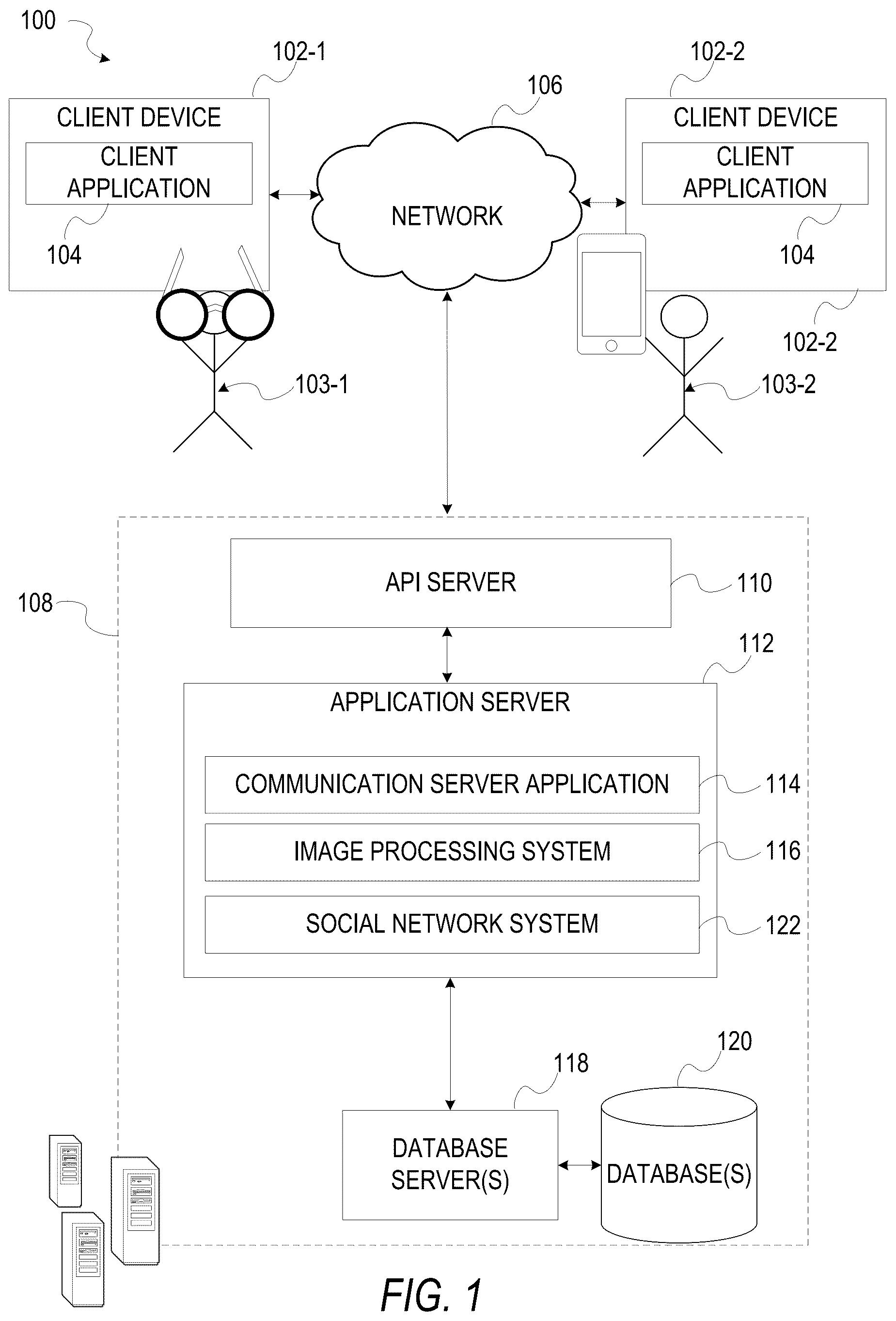 Patent US12101360 — Virtual interaction session to facilitate augmented reality based communication between multiple users — Figure 1