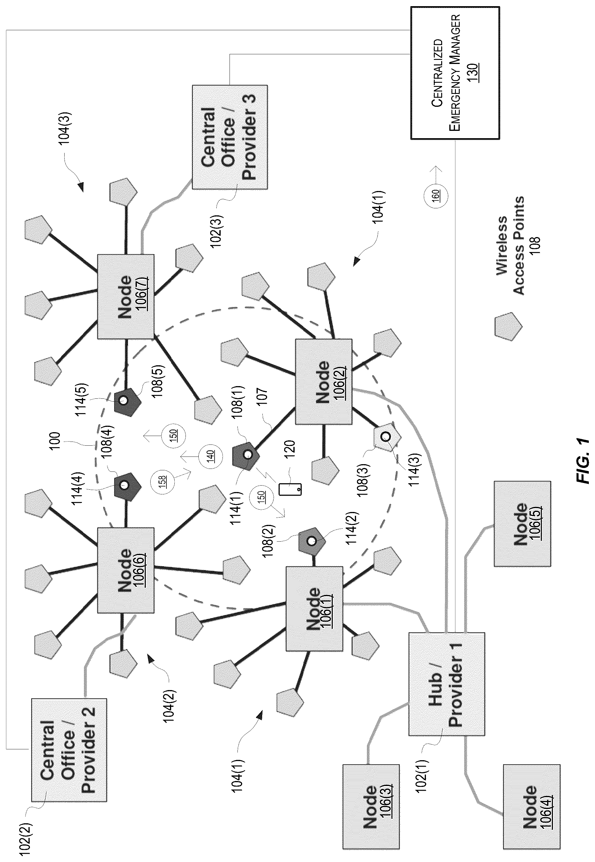 Patent US12101652 — Ad-hoc wireless mesh network system and methodology for failure reporting and emergency communications — Figure 1