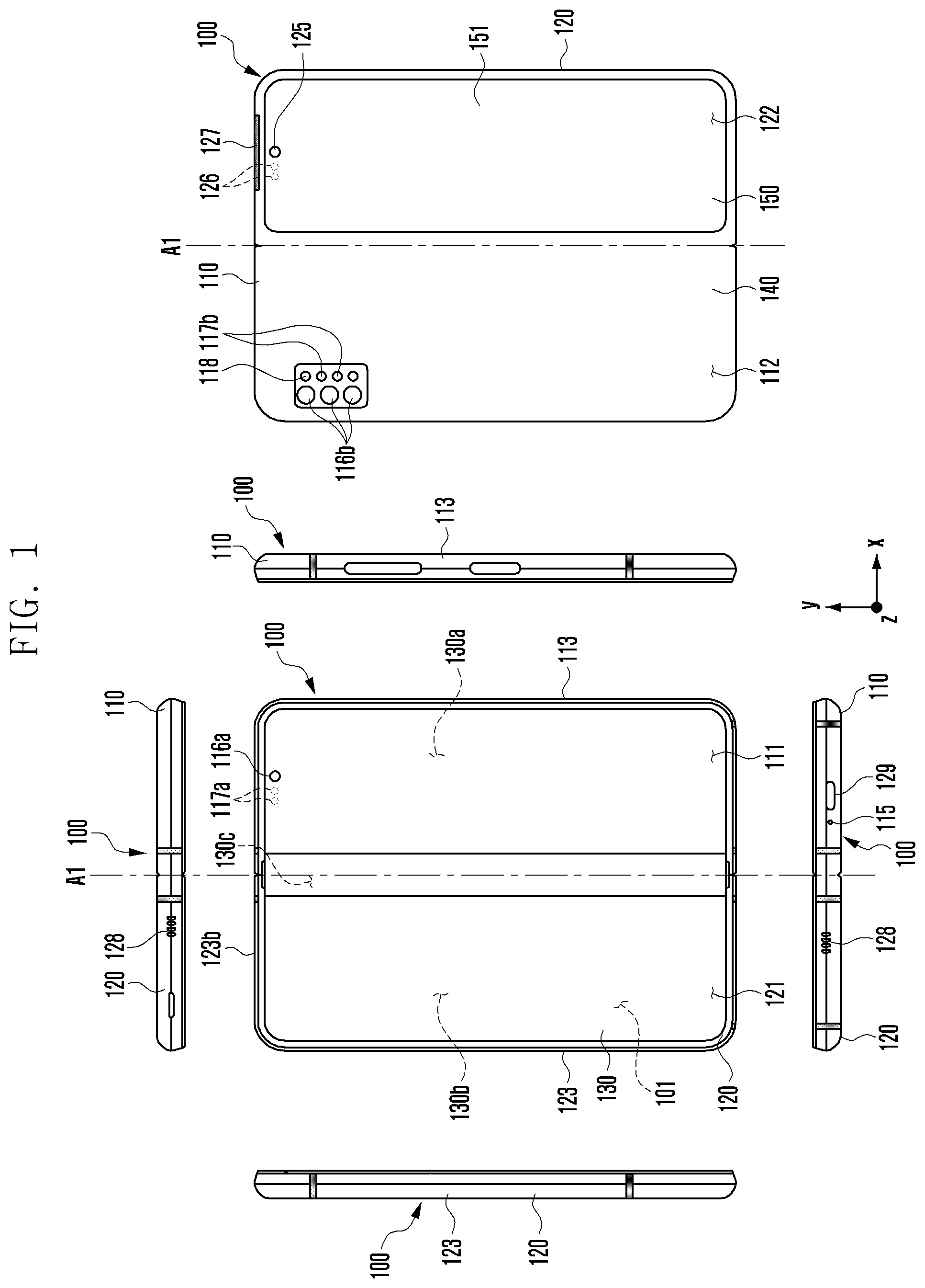 Patent US12101902 — Electronic device with structure to reduce damage to glass — Figure 1