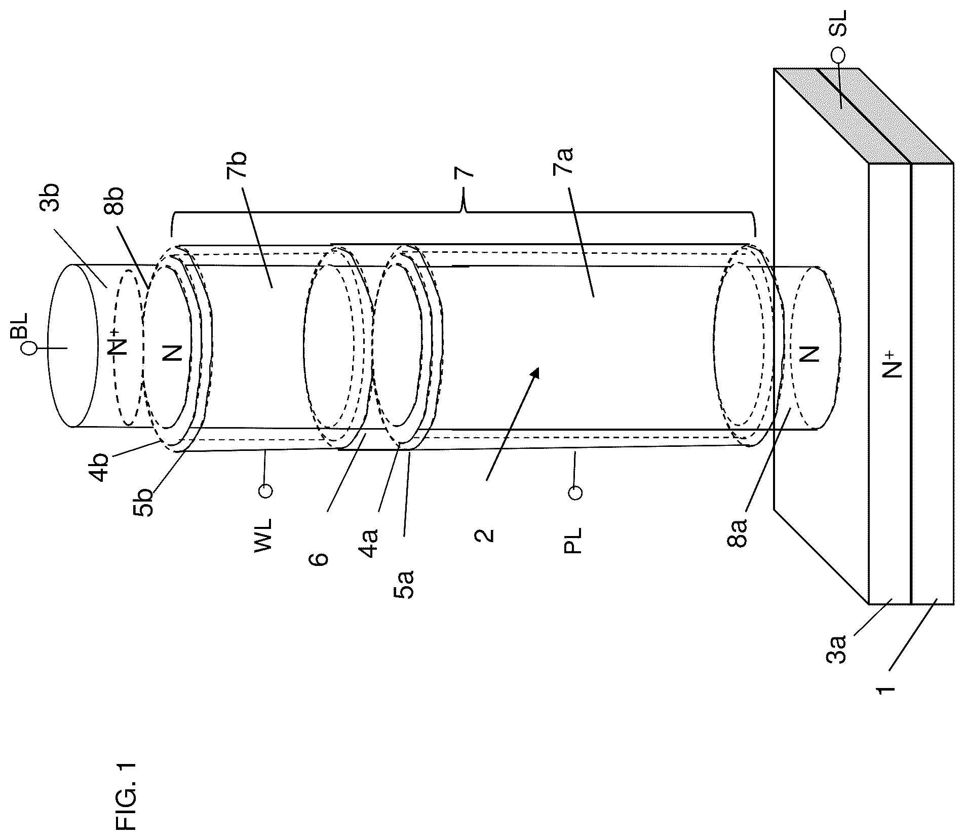Patent US12101925 Figure 1 – Memory device using semiconductor elements