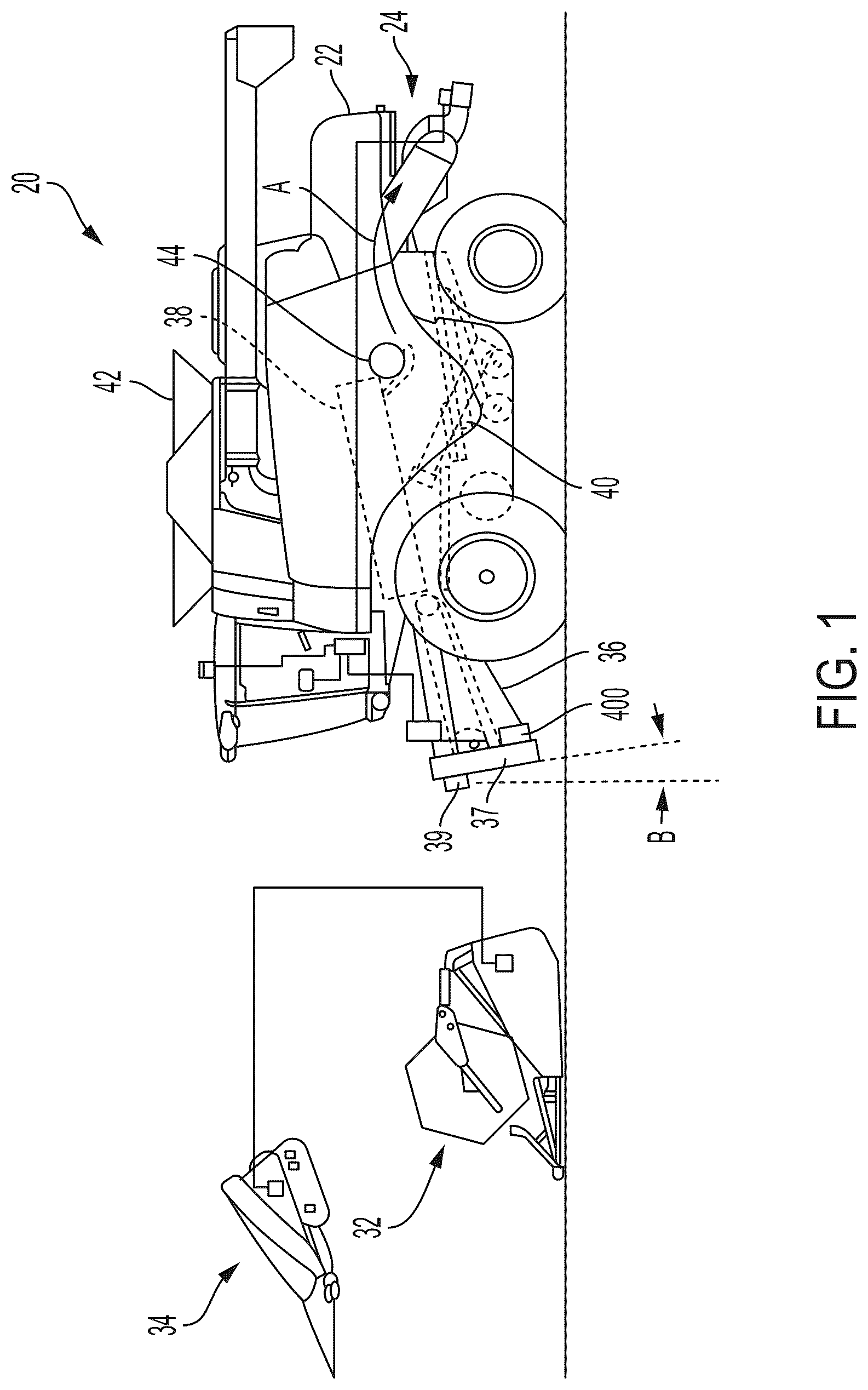 Patent US12102038 — Apparatus and method for adjusting faceplate of feeder for agricultural vehicle — Figure 1