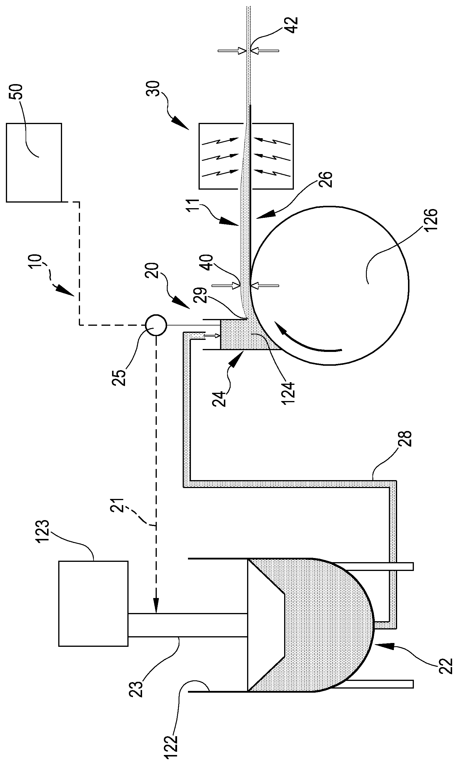 Patent US12102113 — Method and apparatus to cast a web of a material containing alkaloids — Figure 1
