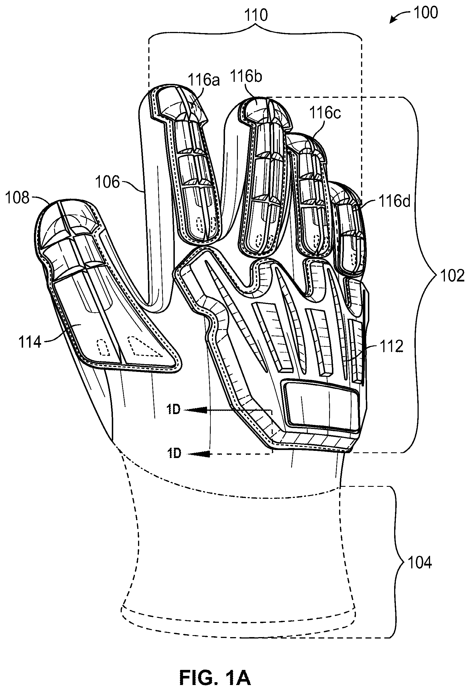 Patent US12102147 Figure 1 – Liquid proof gloves having impact protection