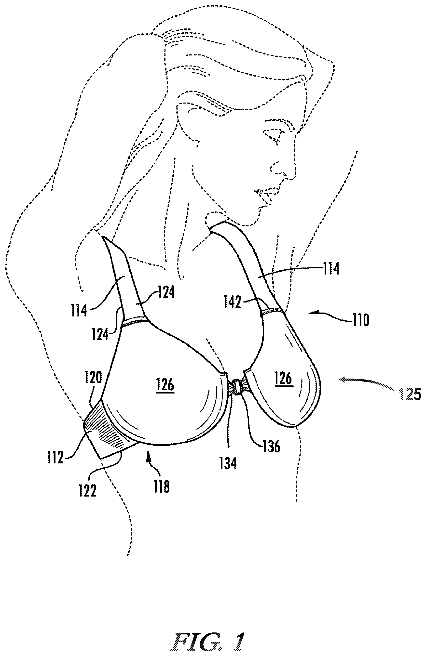 Patent US12102150 — Upper body garment with woven tubular shoulder straps — Figure 1