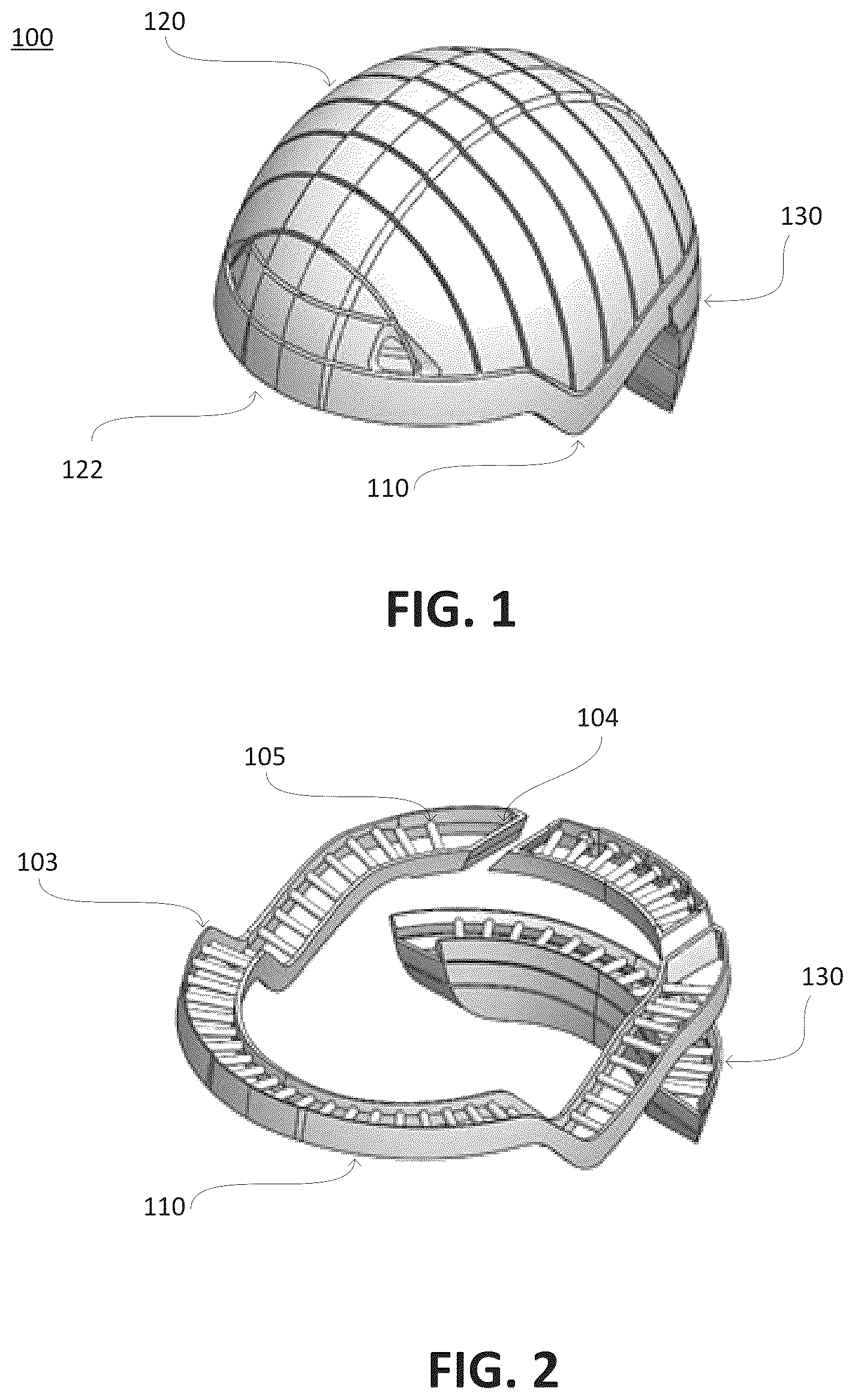 Patent US12102159 — Impact absorbing structures for athletic helmet — Figure 1