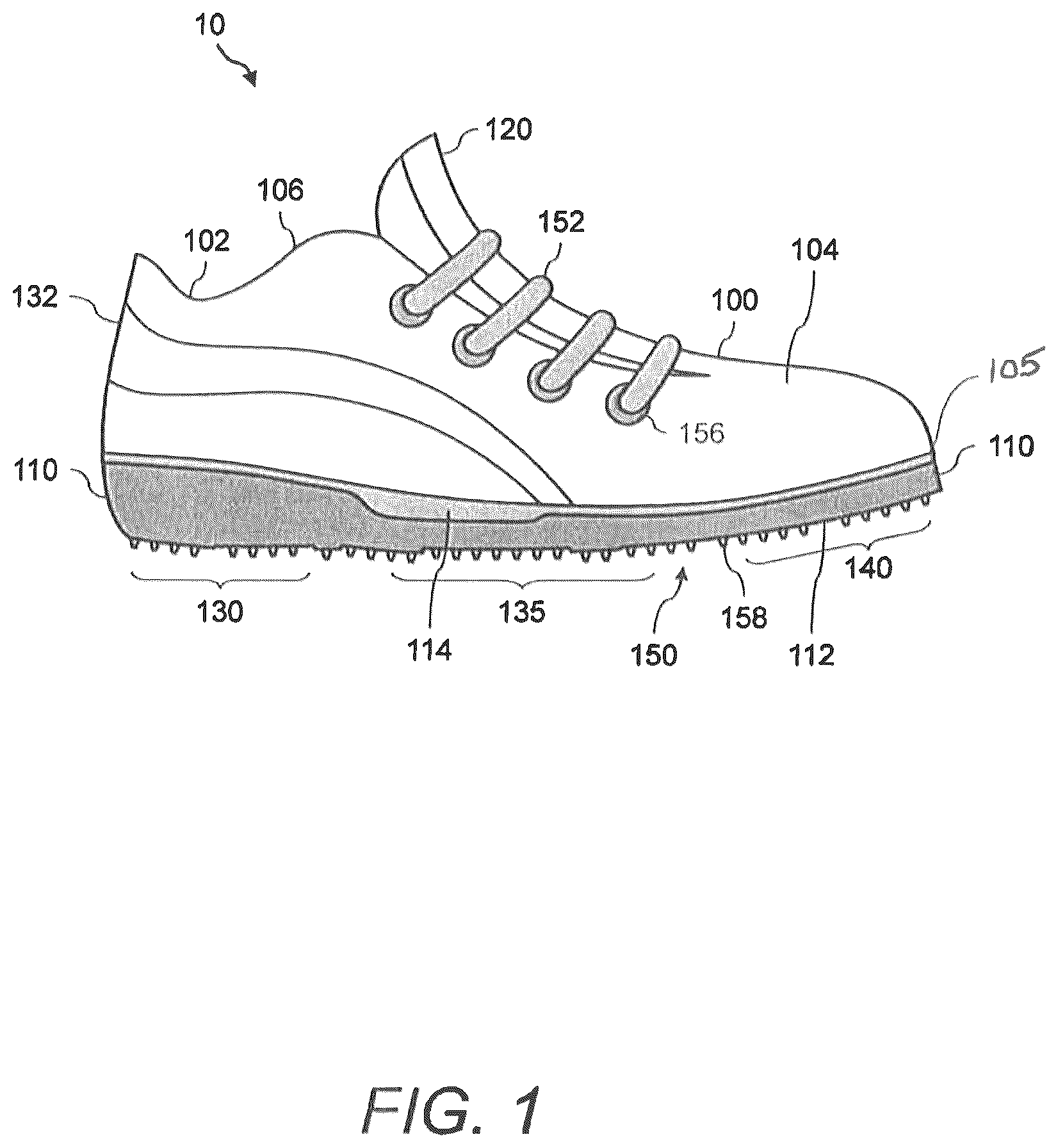 Patent US12102170 Figure 1 – Article of footwear with midsole having variable stiffness