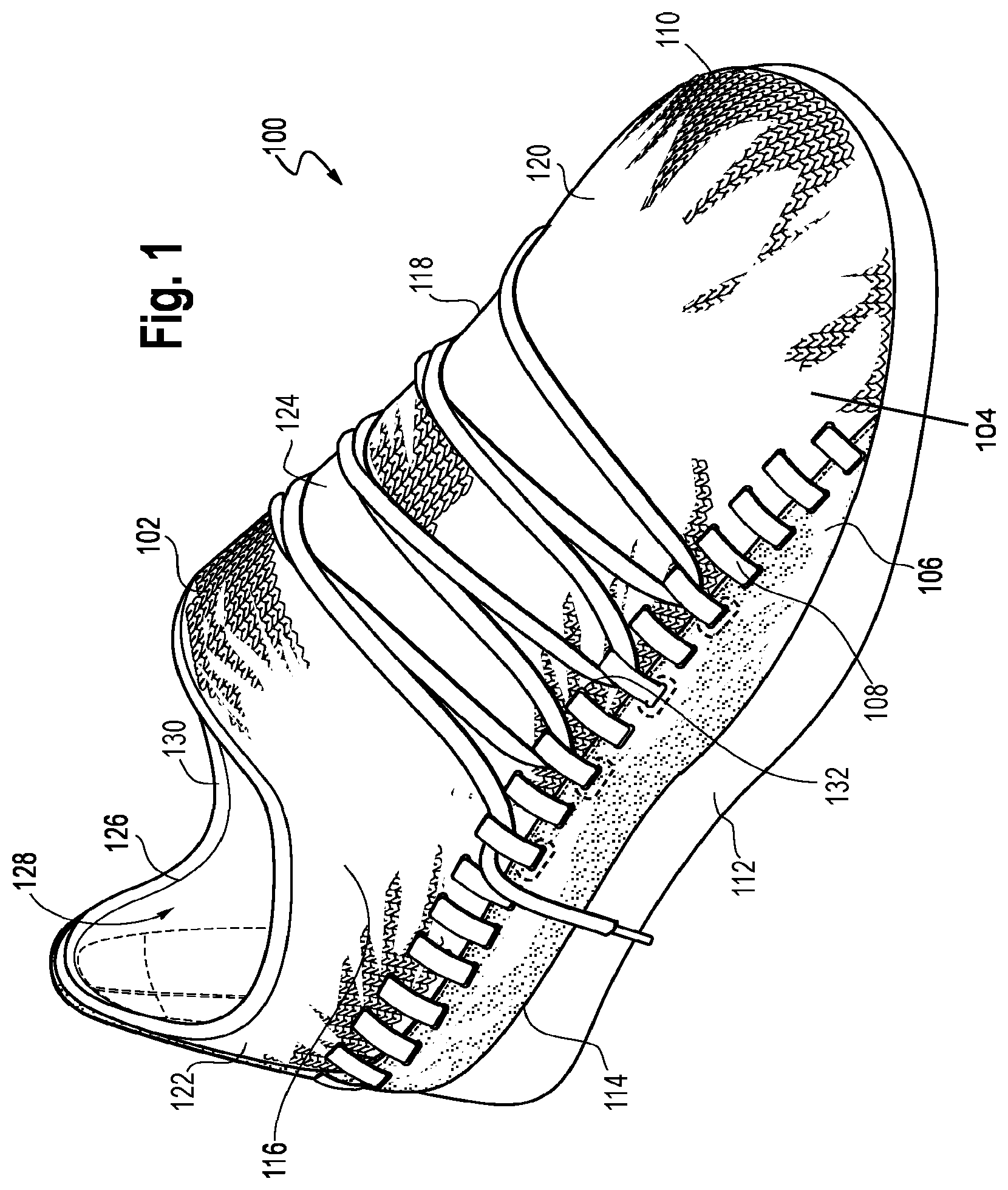 Patent US12102188 — Upper for an article of footwear having a tie structure — Figure 1