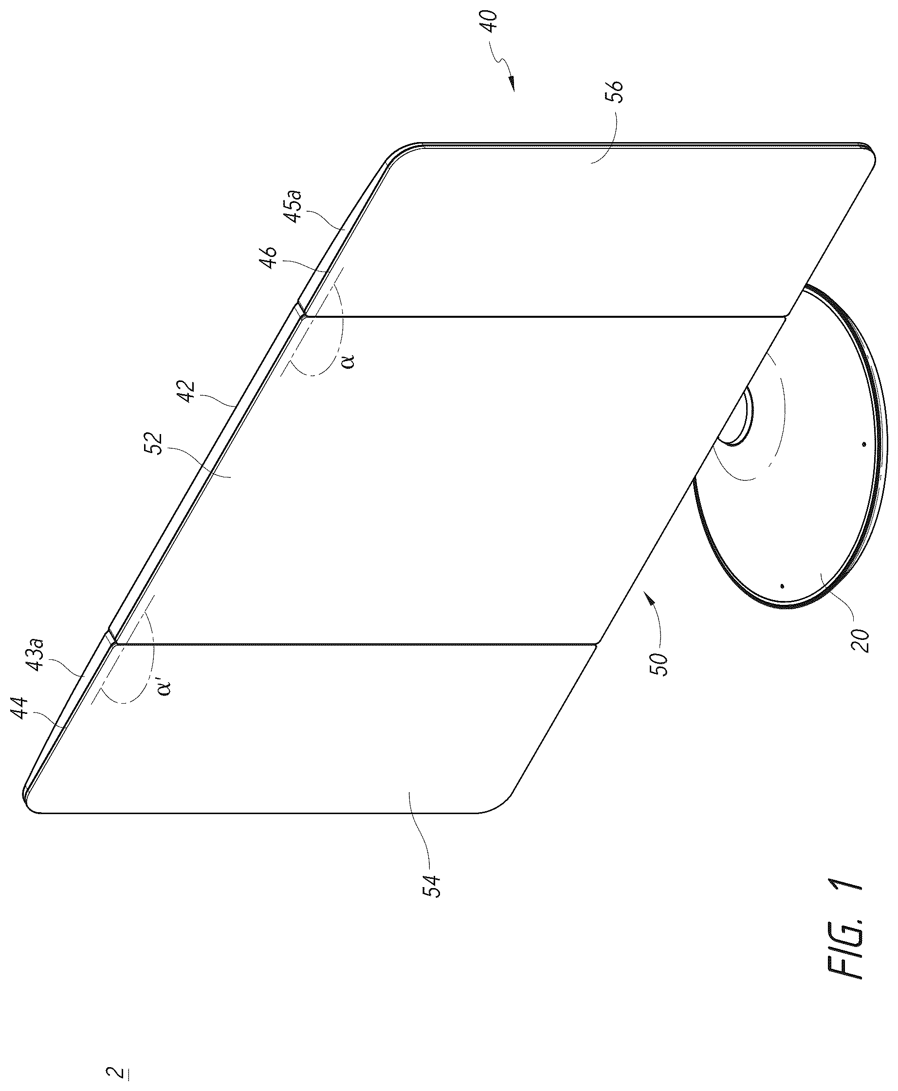 Patent US12102211 Figure 1 – Vanity mirror with second mirror assembly magnetically attached thereto