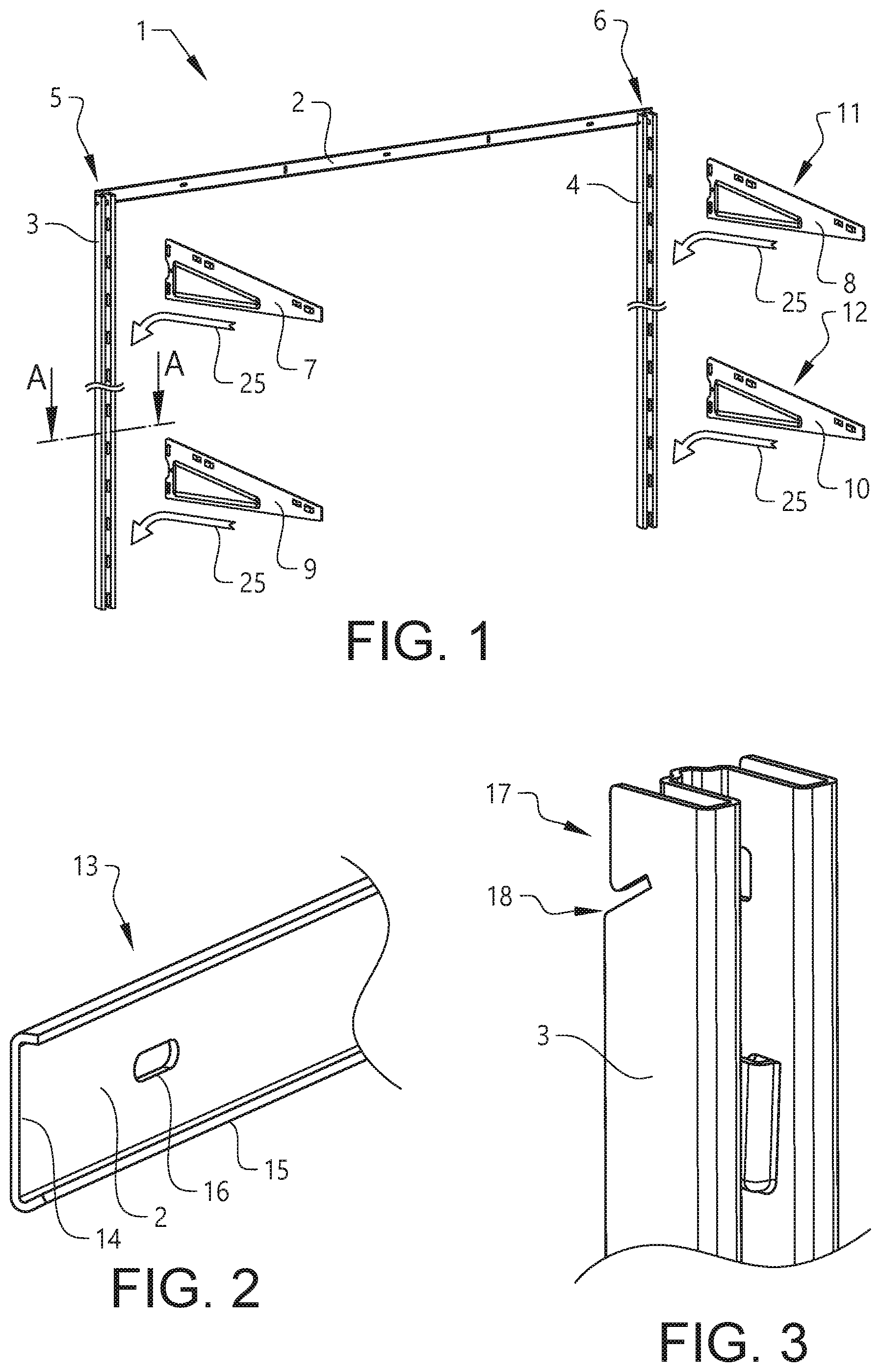 Patent US12102230 — Elongated support member and a goods storage system — Figure 1
