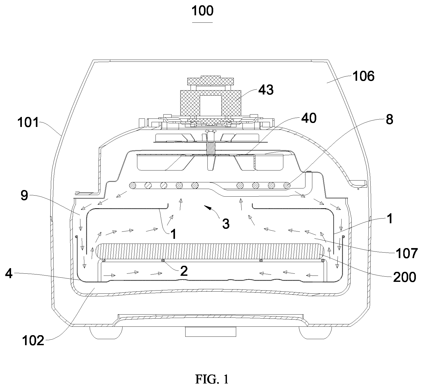 Patent US12102264 Figure 1 – Air fryer applicable for cooking pizza, novel frying basket for air fryer and novel air fryer