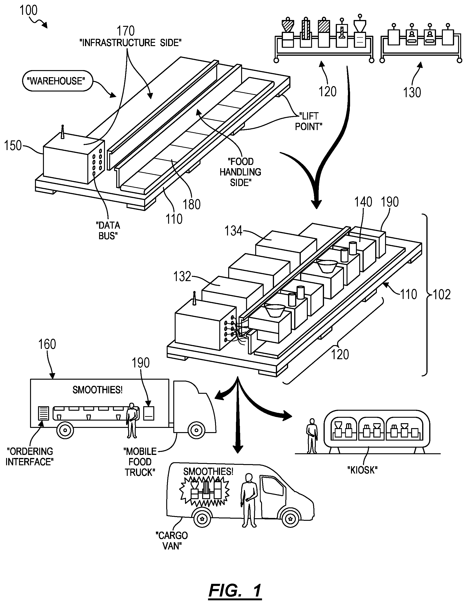 Patent US12102267 — Modular system for autonomous food assembly — Figure 1