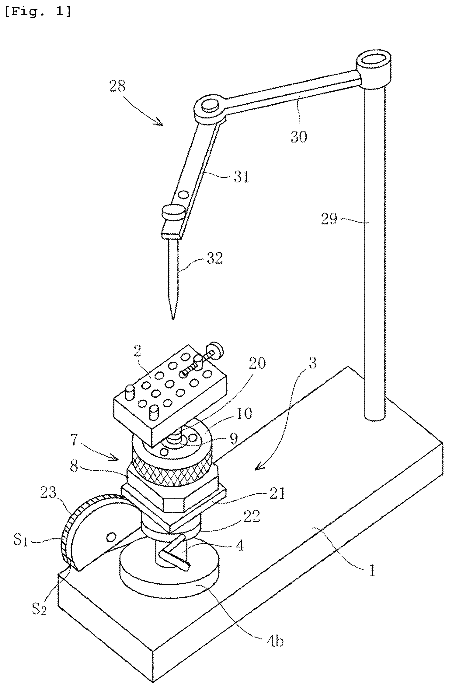 Patent US12102496 — Angle adjustment stage device for dental technique — Figure 1