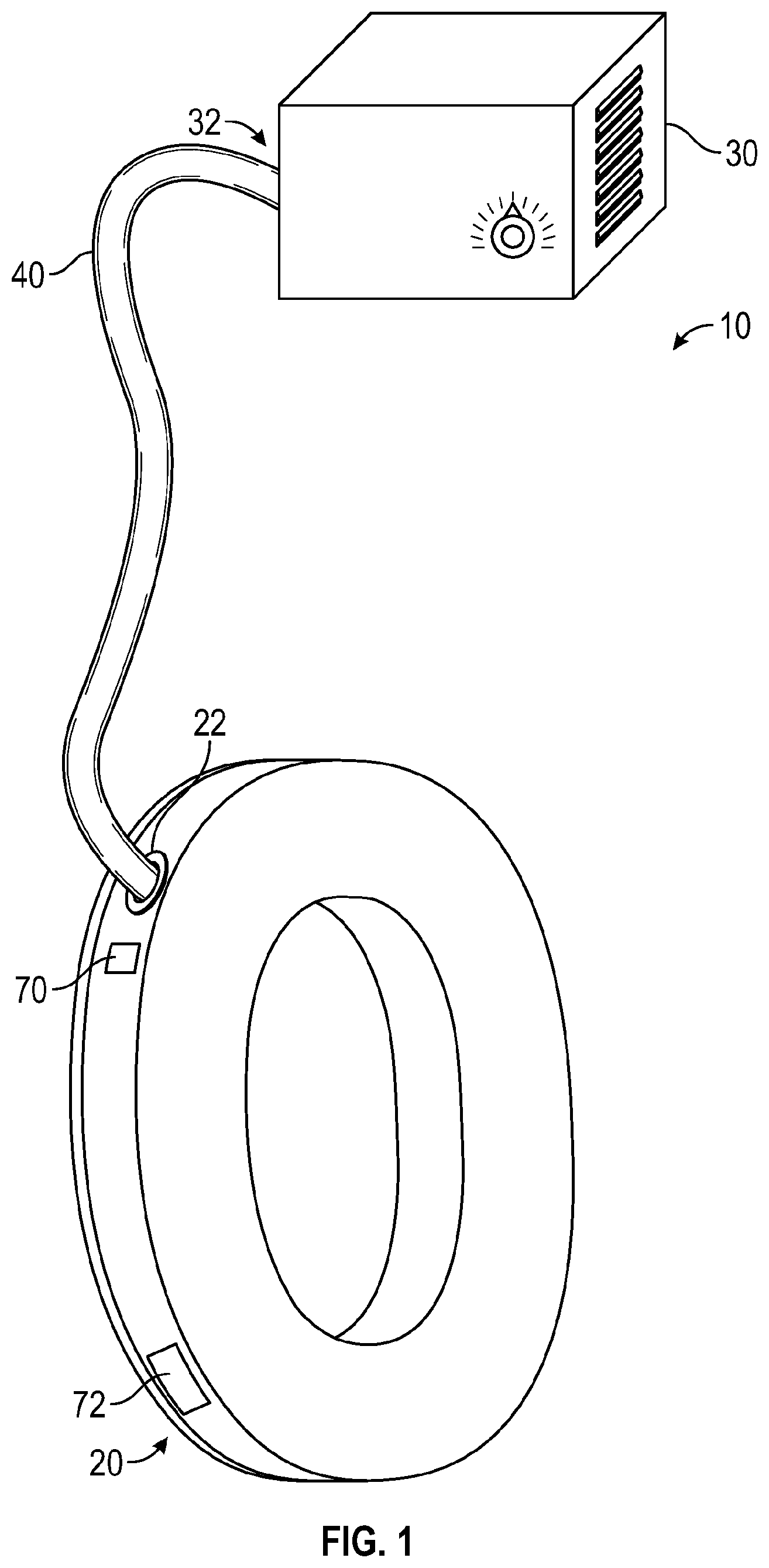 Patent US12102507 — Ear cushion system with fluid flow, ear cushion, fluid guide device, headset and headgear with such system — Figure 1