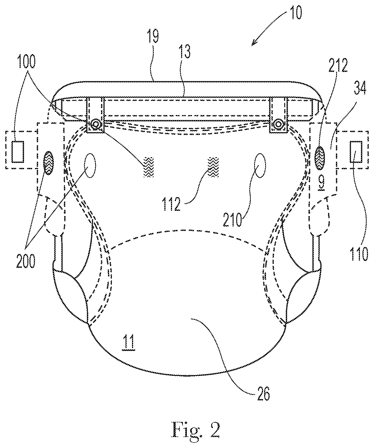 Patent US12102518 Figure 2 – Absorbent article having fastening system
