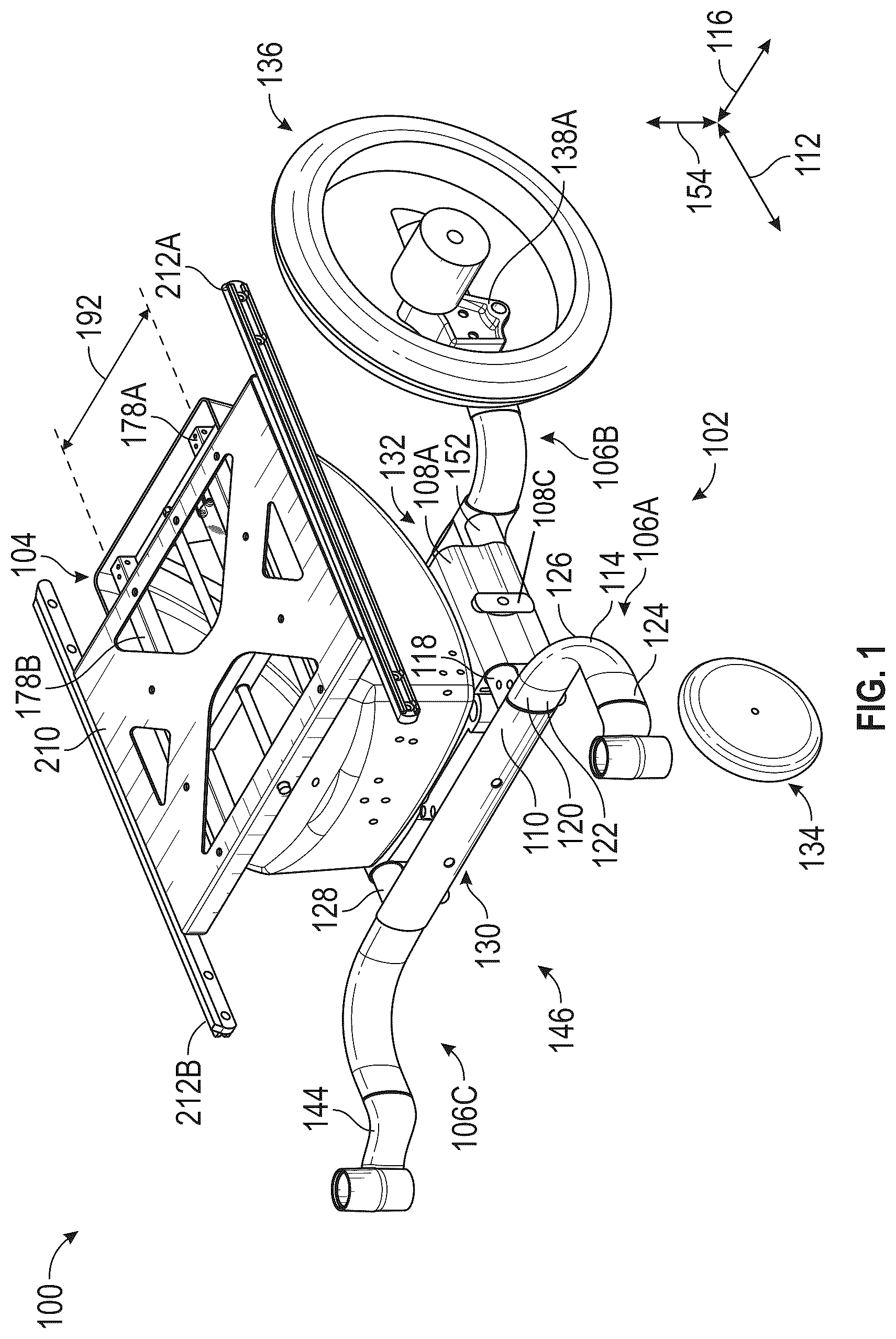 Patent US12102575 — Wheelchair having an adjustable base — Figure 1