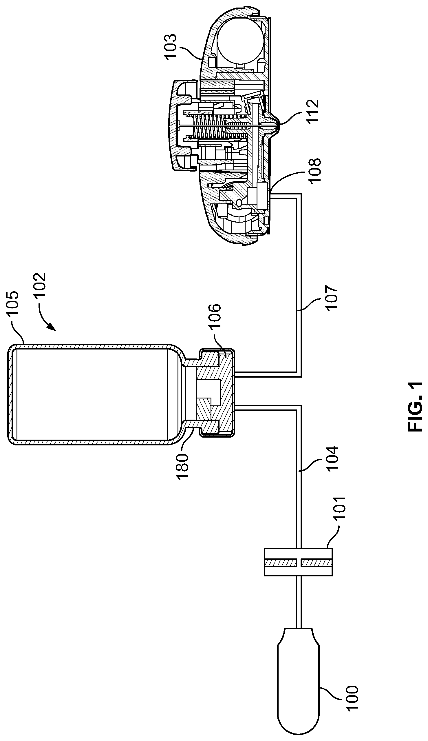 Patent US12102599 — Pressurized gas powered liquid transfer device and system — Figure 1
