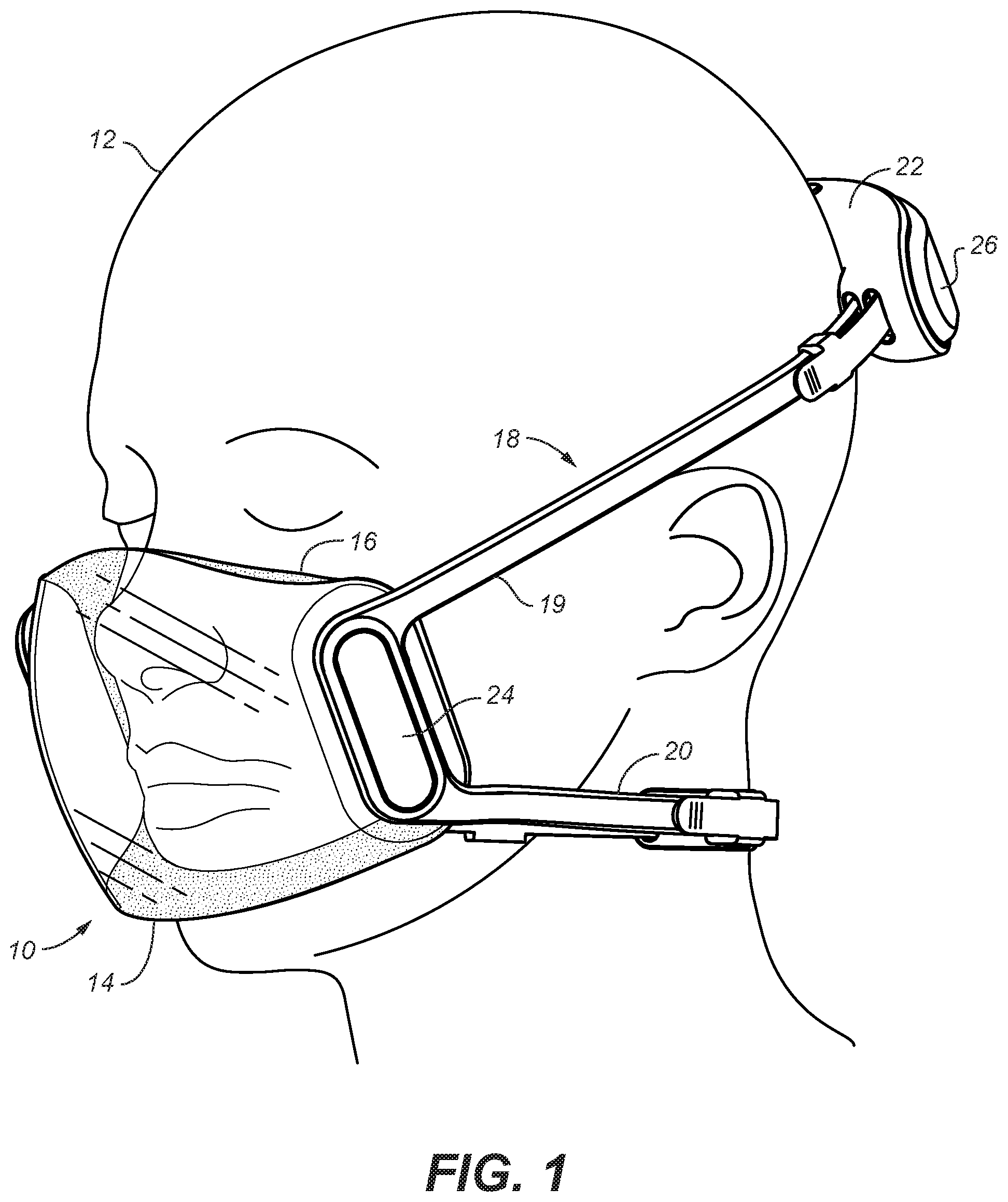 Patent US12102741 Figure 1 – Protective face mask using UVC LEDs