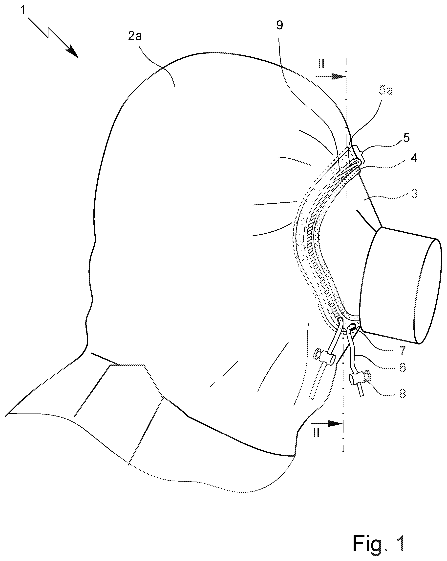 Patent US12102847 — Headgear, in particular a hood or a balaclava, for protective clothing — Figure 1