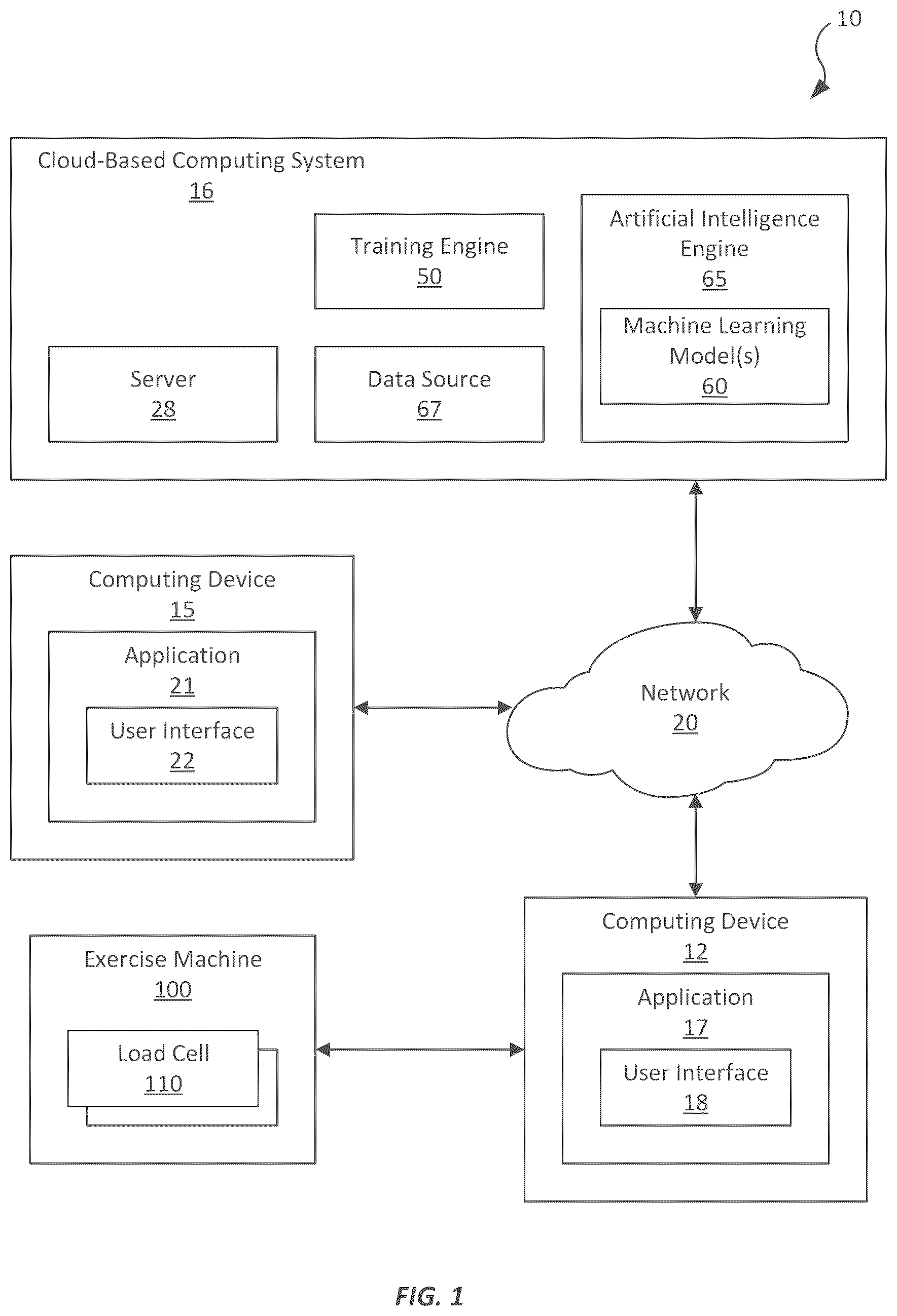 Patent US12102878 — Method and system for using artificial intelligence to determine a user's progress during interval training — Figure 1