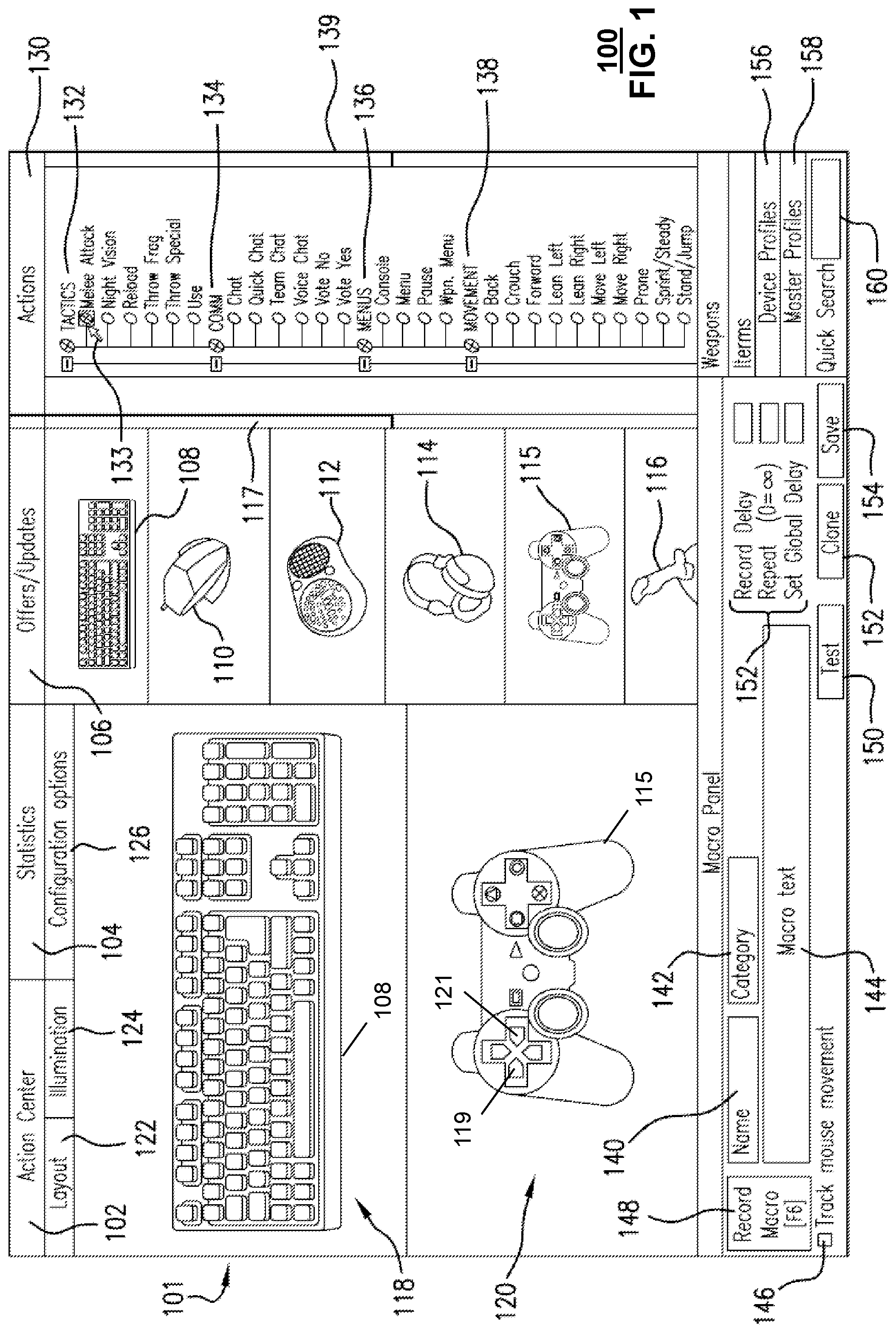 Patent US12102906 Figure 1 – Programmable actuation force input for an accessory and methods thereof