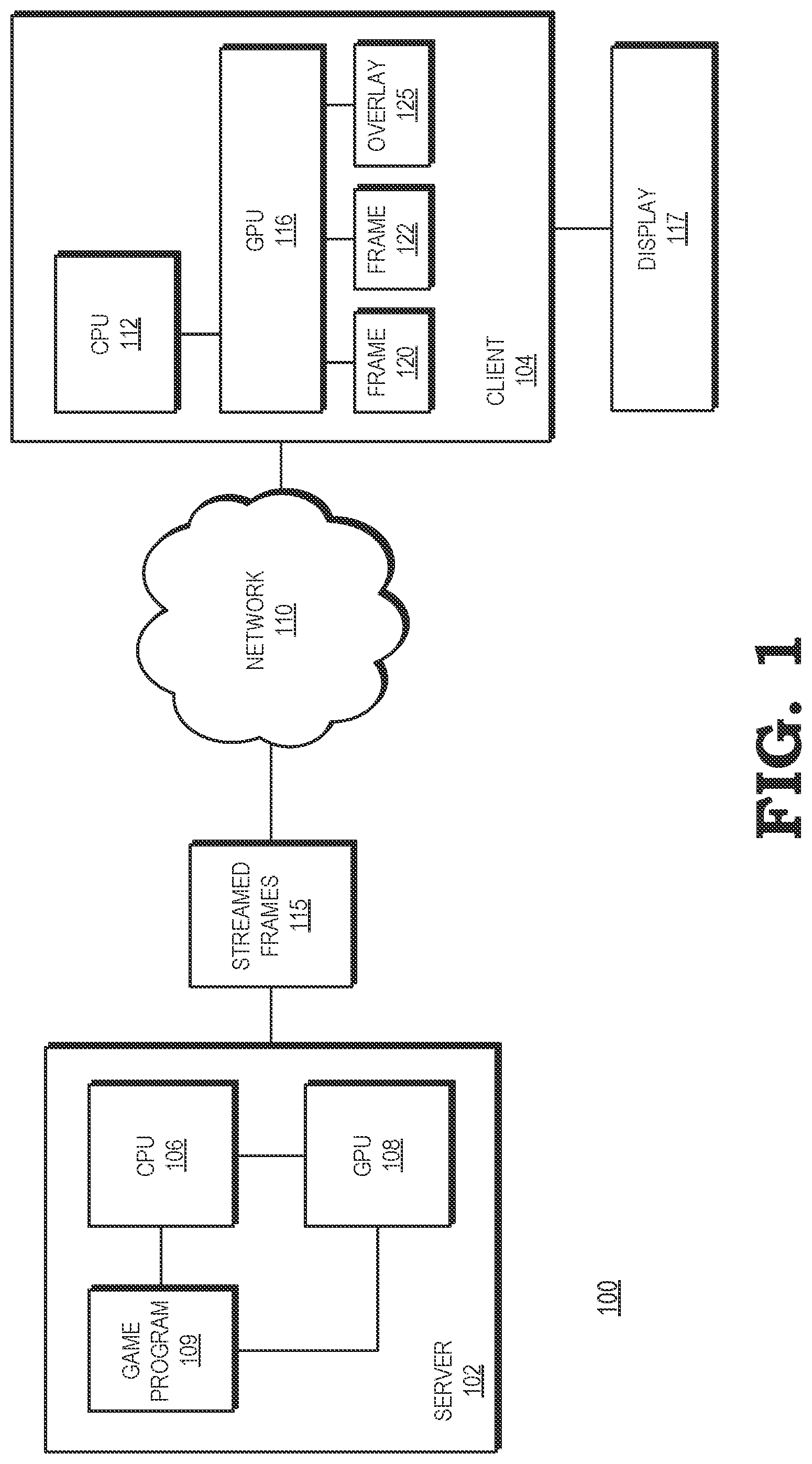 Patent US12102915 — Frame overlay for disparities between frames of a game stream — Figure 1