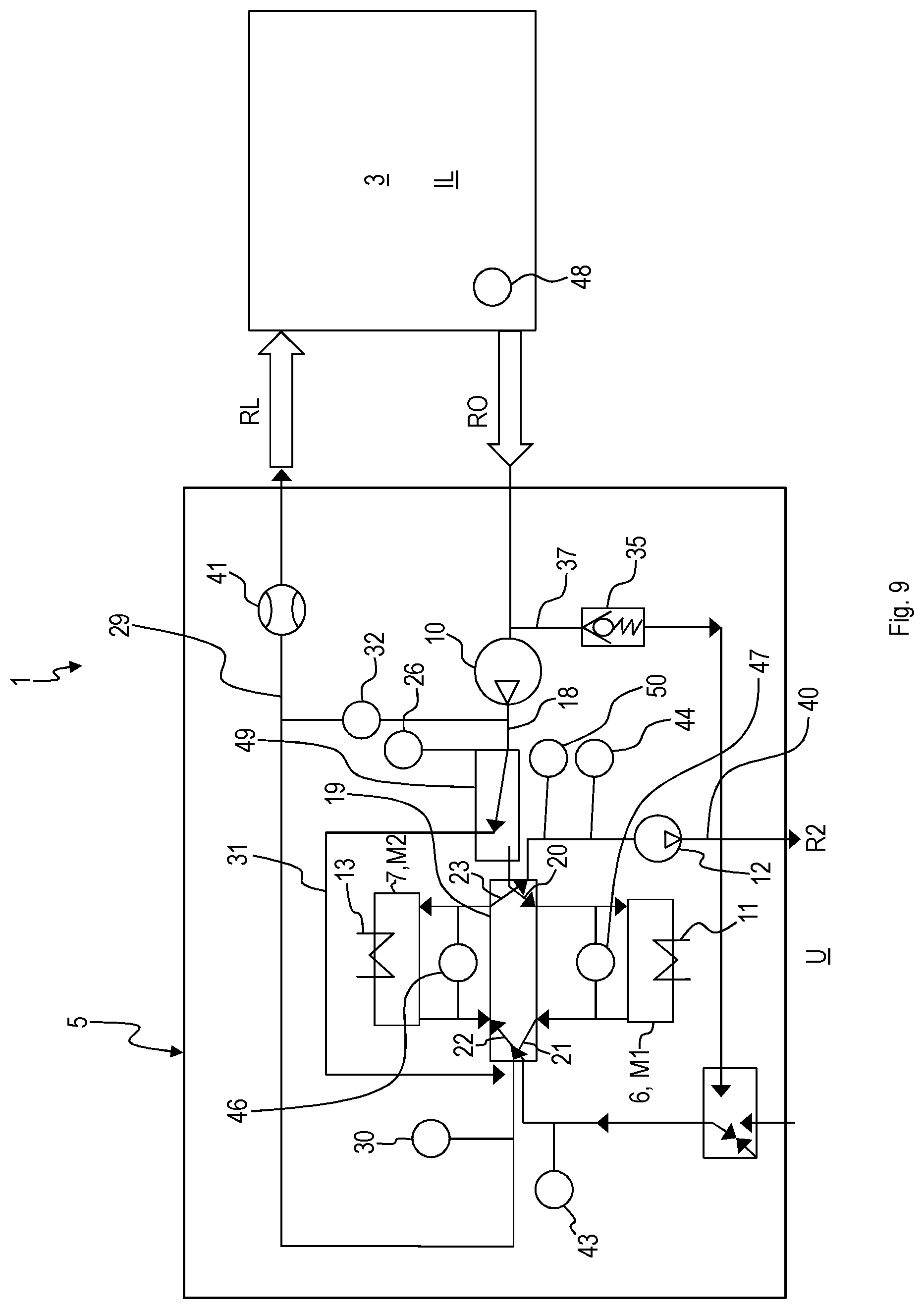 Patent US12102957 Figure 9 – Device for the combined reduction of the carbon dioxide and water or moisture content, motor vehicle, and method