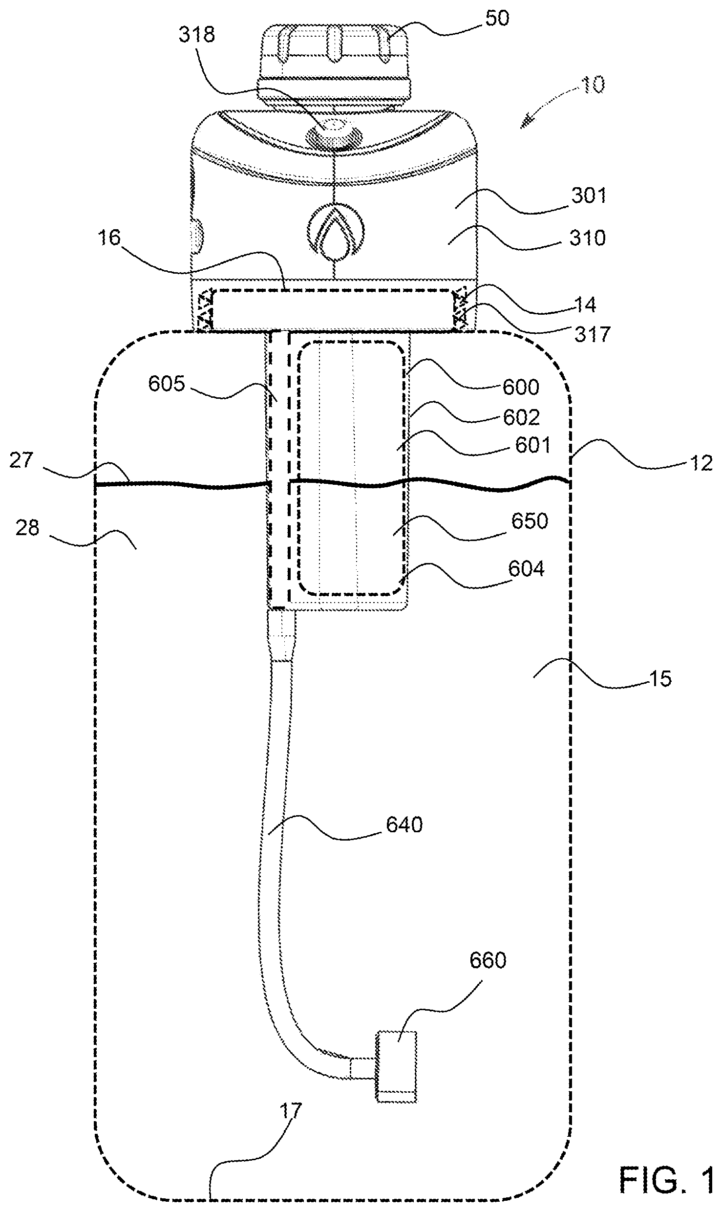 Patent US12103023 Figure 1 – Mist and drink bottle cap