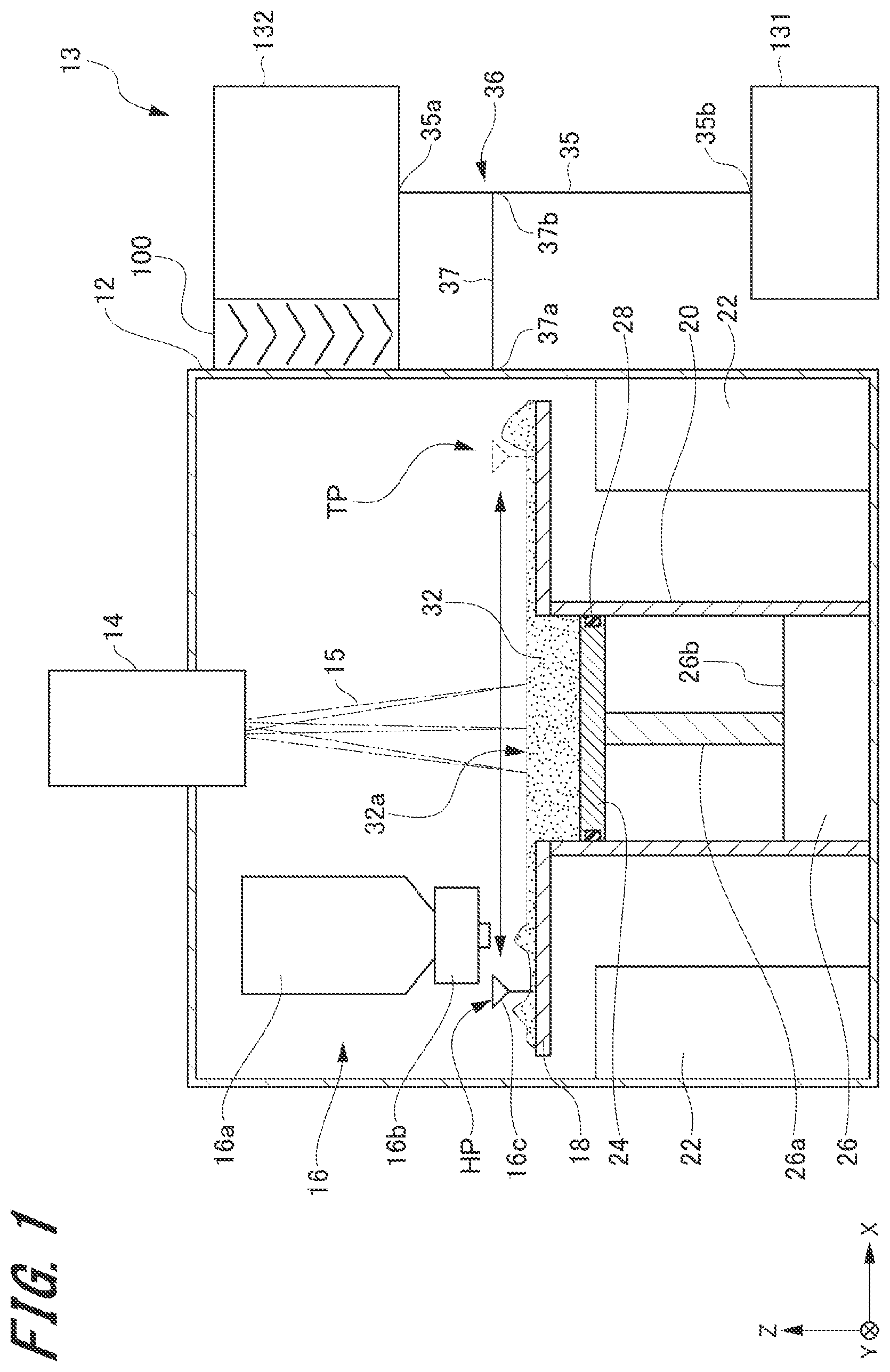 Patent US12103080 — Particle filtration from air recycling in a three-dimensional powder bed fusion additive manufacturing apparatus — Figure 1