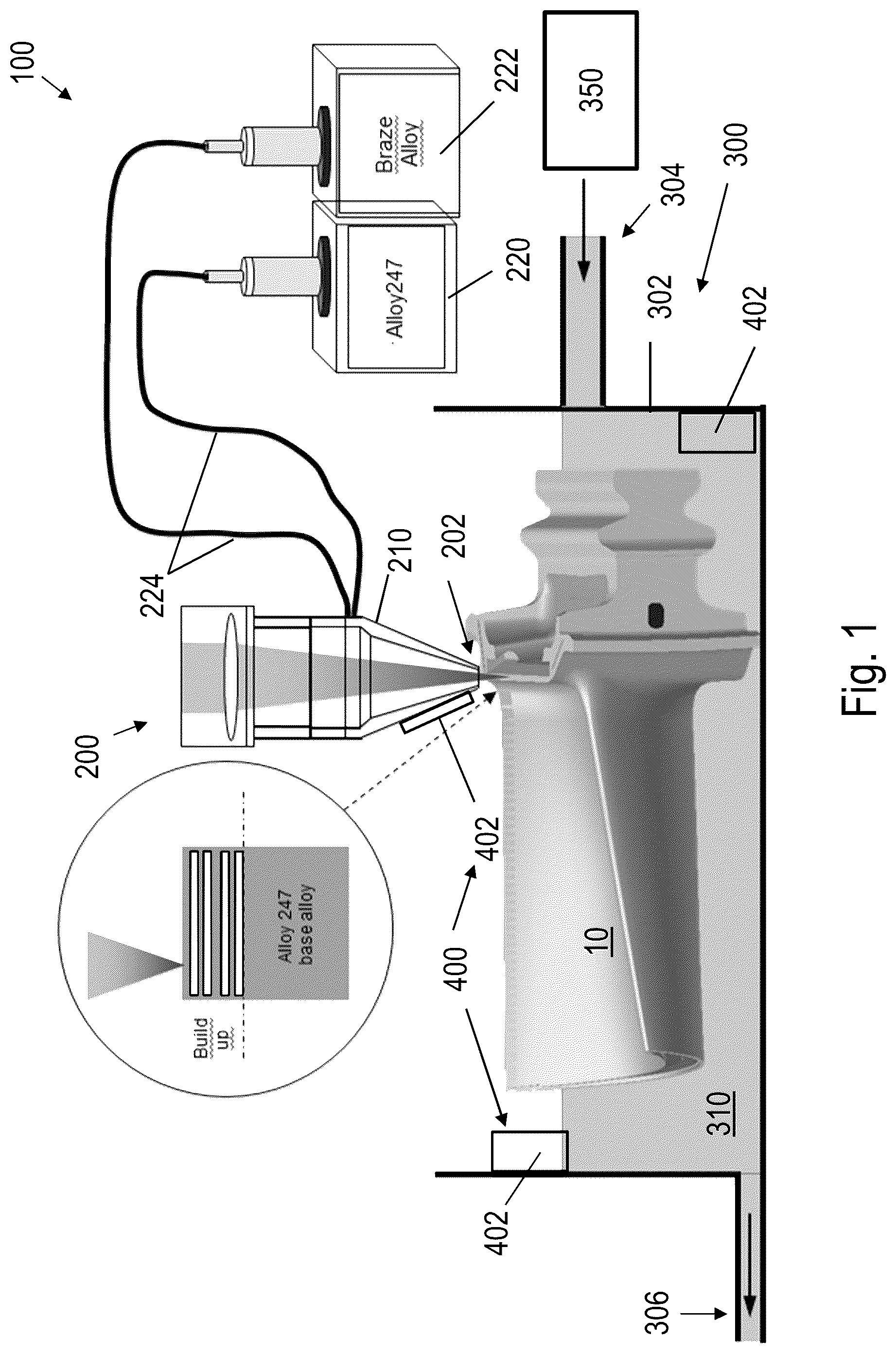 Patent US12103108 — Laser metal deposition of high gamma prime superalloys with cooling effect — Figure 1
