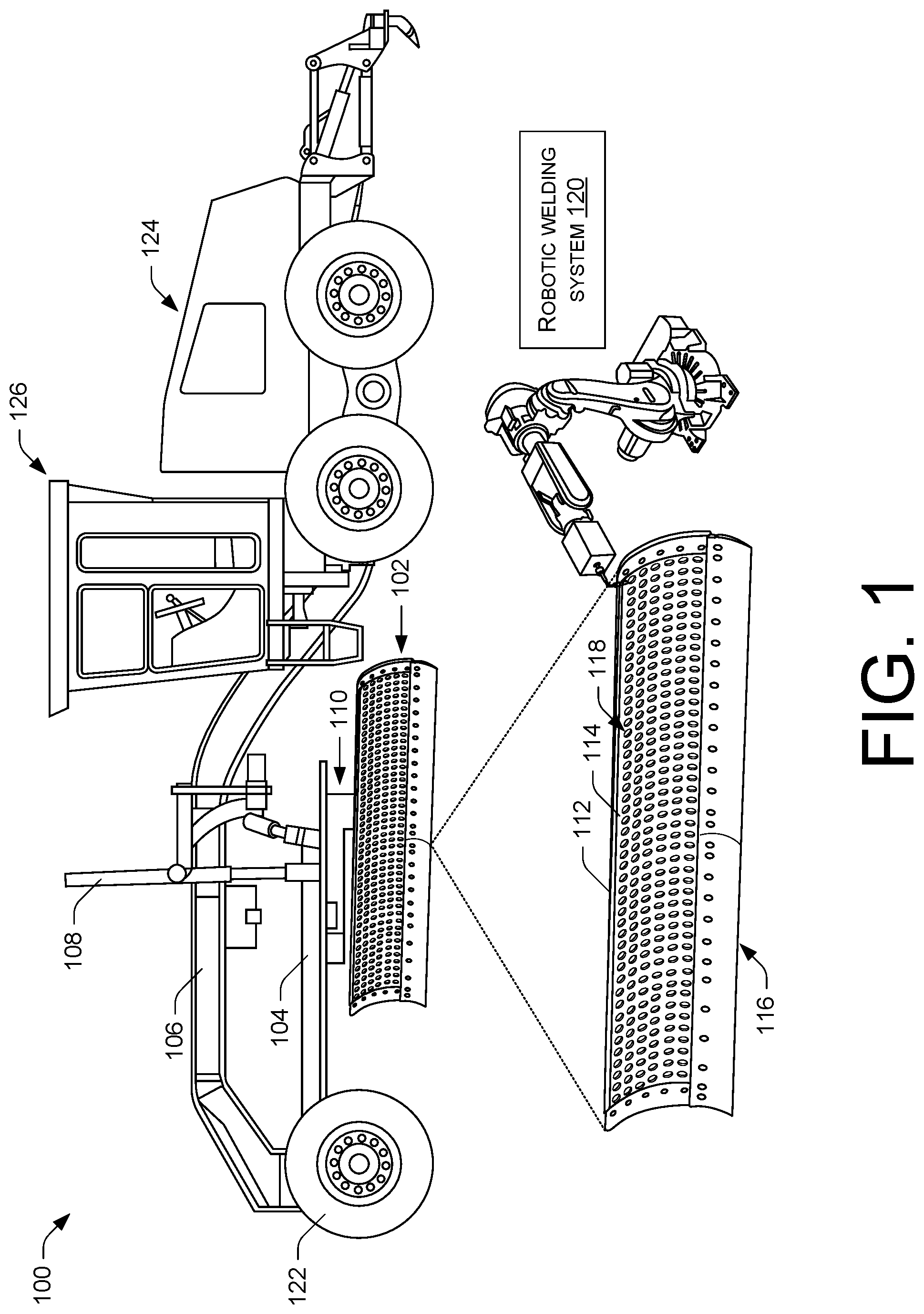 Patent US12103119 — Robotic welding system with orbital welder positioned on robotic arm — Figure 1