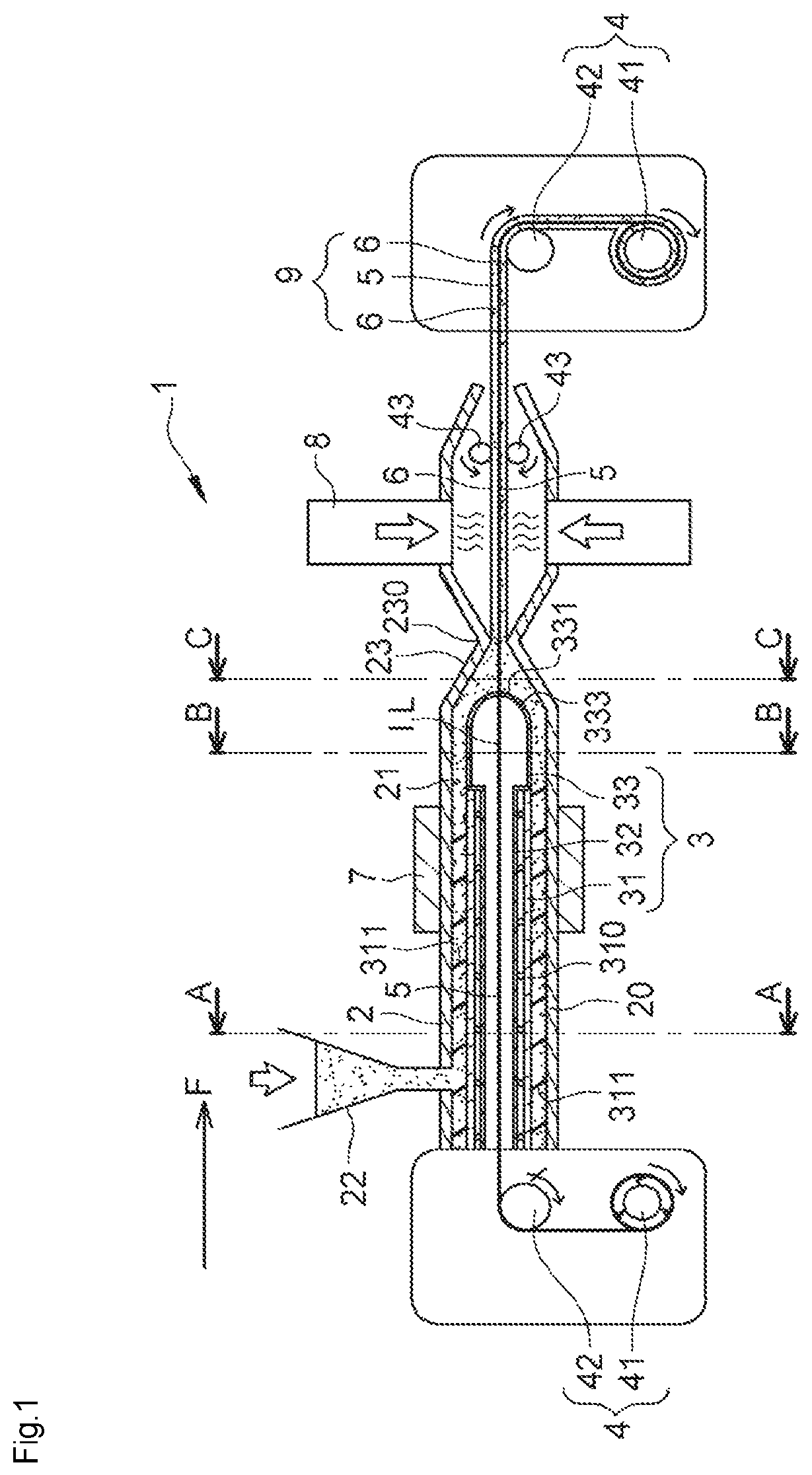 Patent US12103215 — Device for manufacturing an electrode for a battery comprising an extruder having a current collector — Figure 1