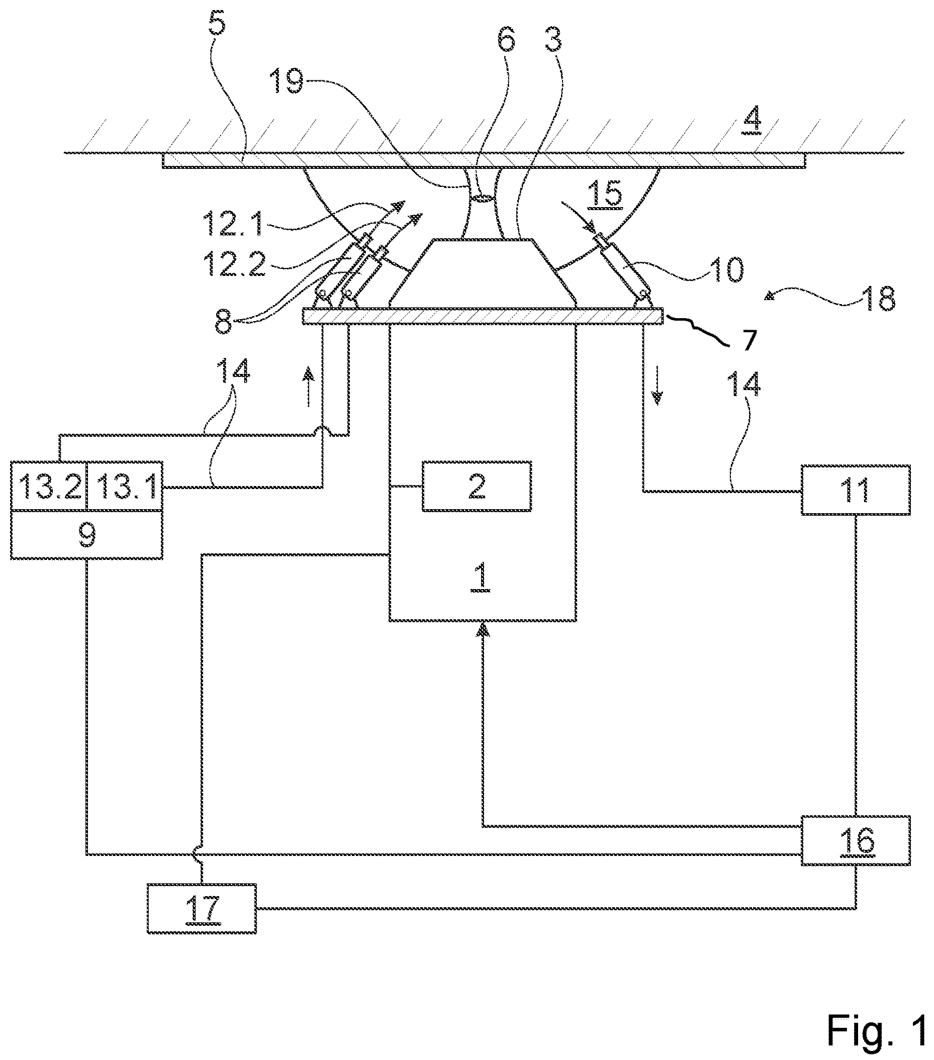Patent US12103226 — Device for treating or inspecting a material, use of the device — Figure 1