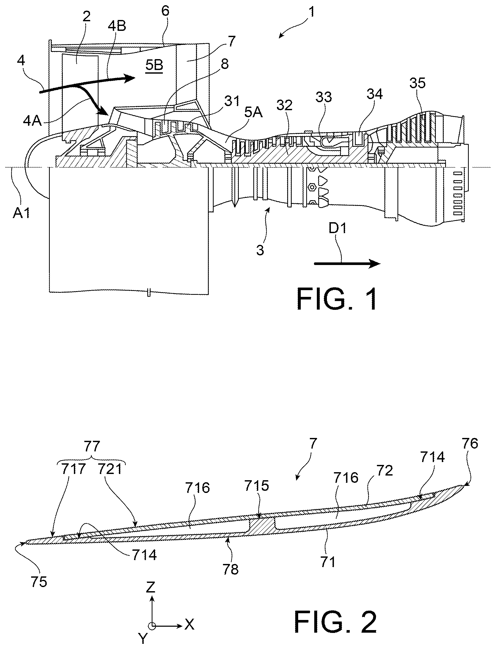 Patent US12103245 Figure 1 – Assembly of an outlet guide vane for an aircraft turbine engine using a reduced-size vacuum sheet