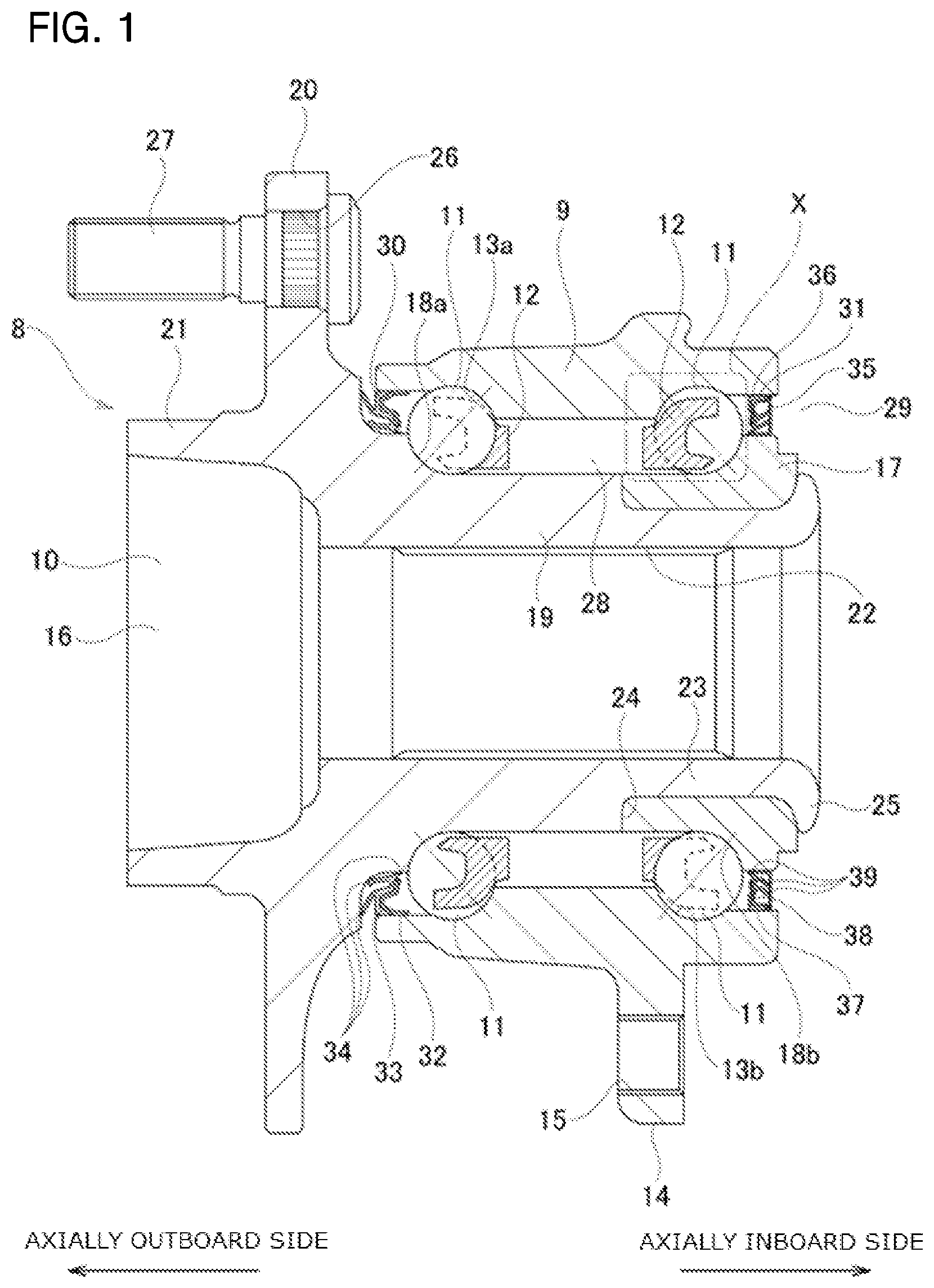 Patent US12103332 — Retainer for angular contact ball bearing, angular contact ball bearing, and hub unit bearing — Figure 1