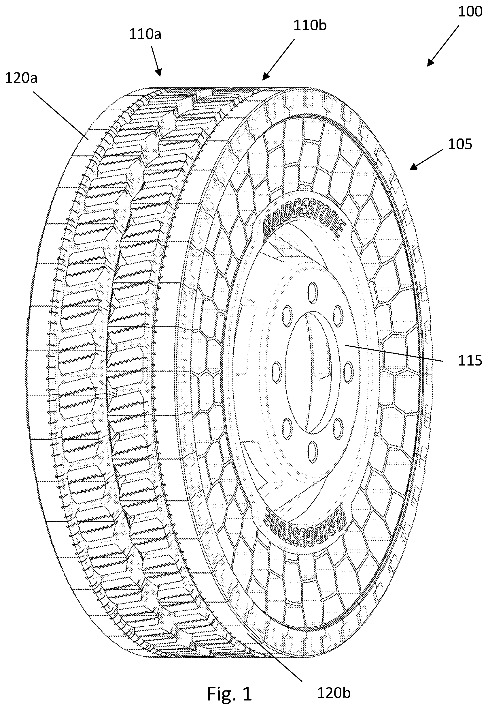 Patent US12103335 — Tire having a modular tread — Figure 1