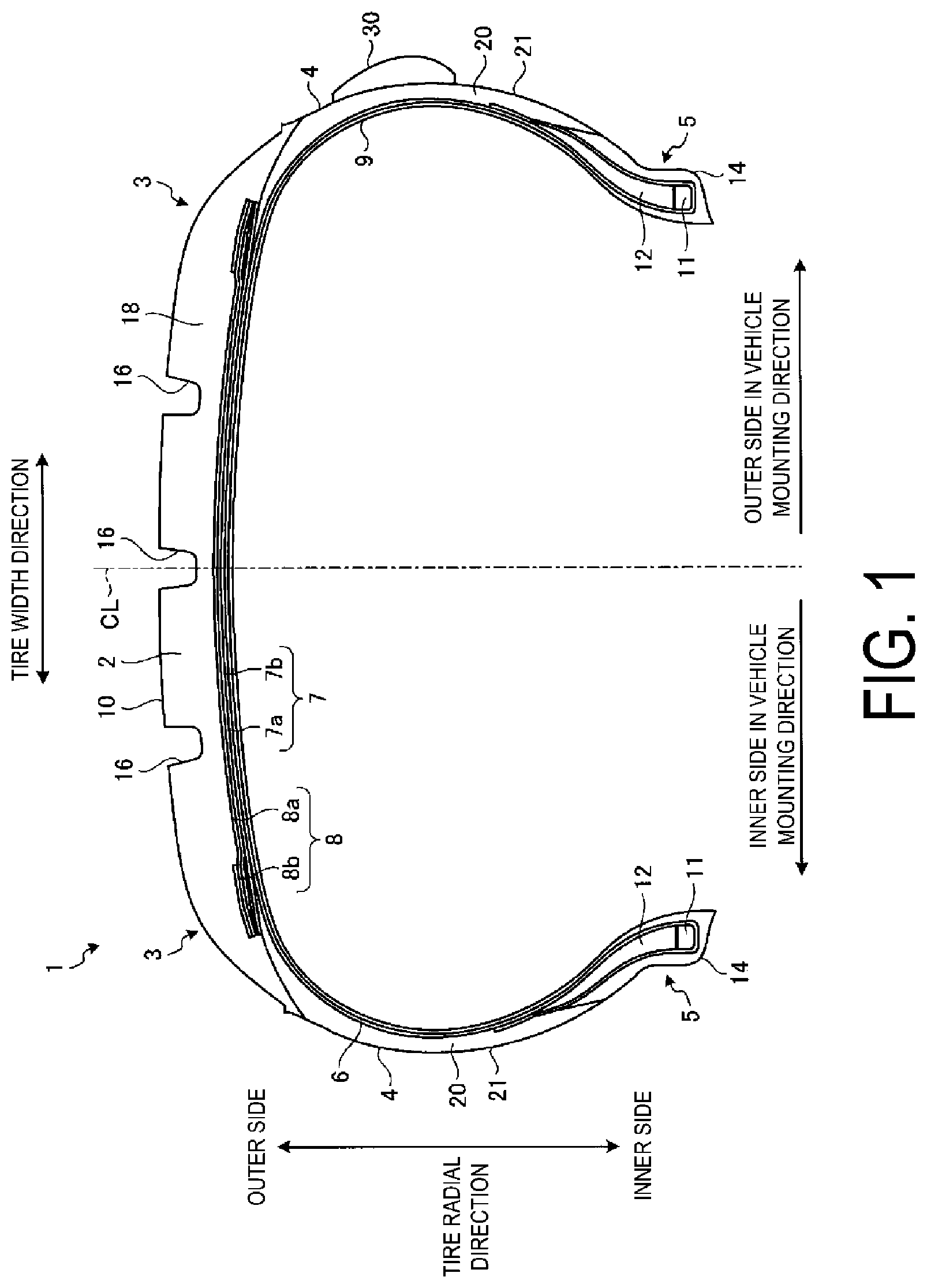 Patent US12103336 — Pneumatic tire — Figure 1